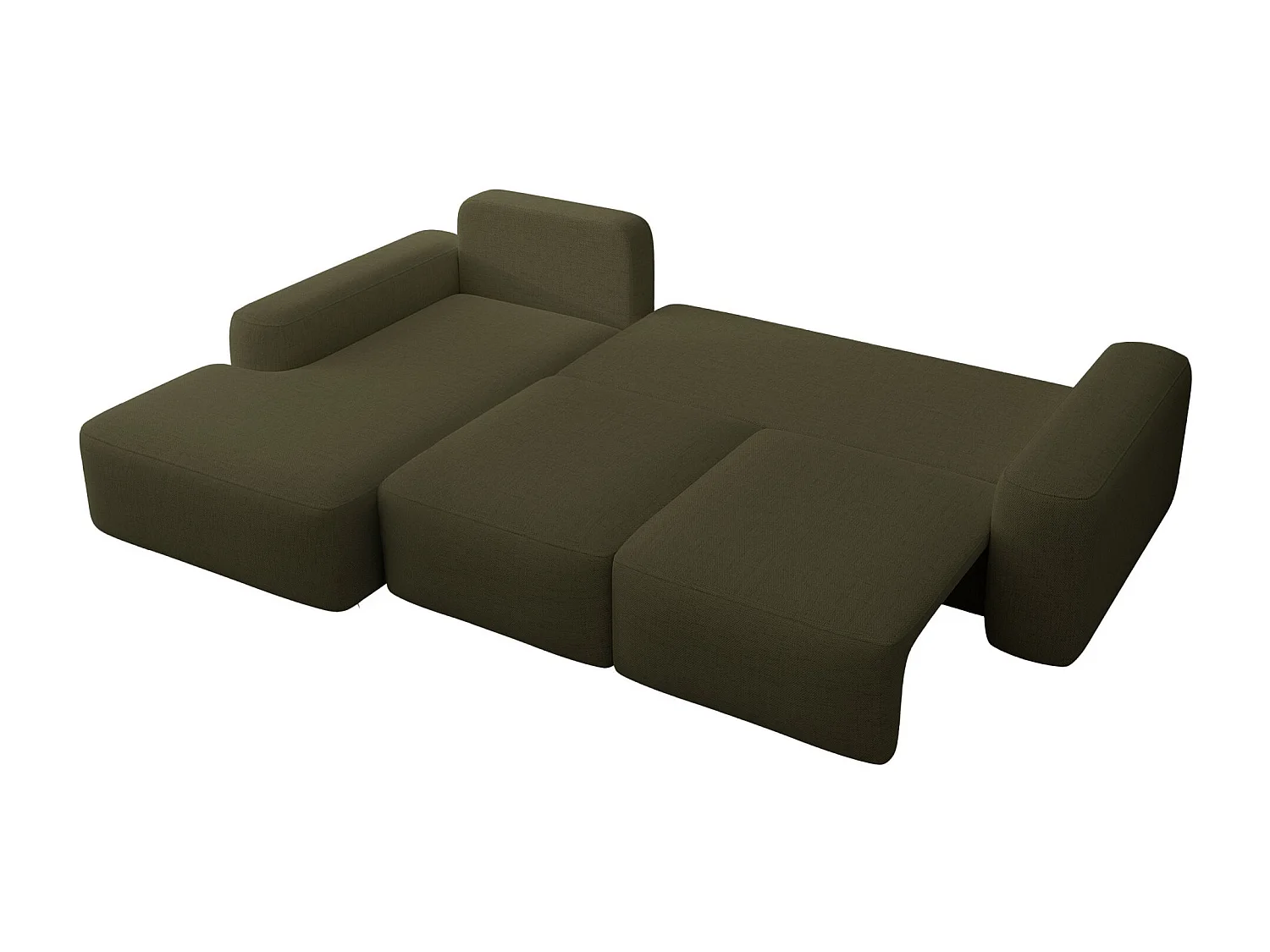 Canapé d’angle en chenille hydrofuge – convertible avec coffre de rangement – vert olive – angle gauche – CARNOS