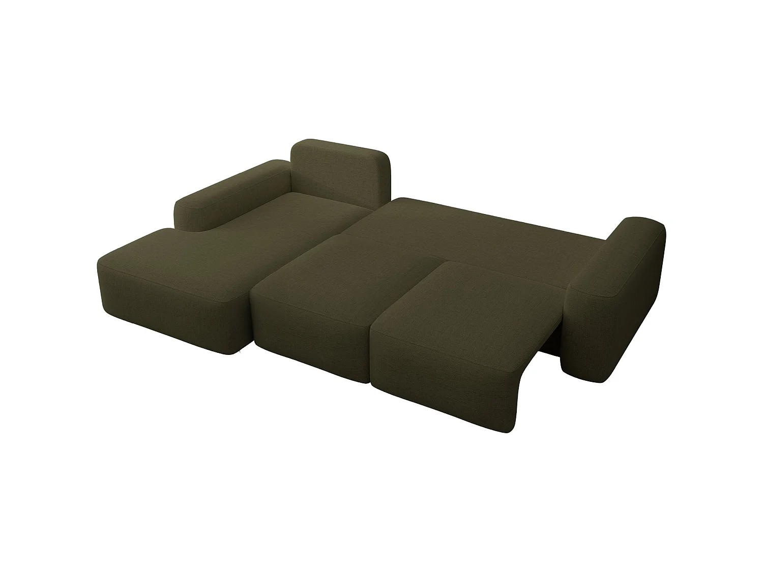 Canapé d’angle en chenille hydrofuge – convertible avec coffre de rangement – vert olive – angle gauche – CARNOS