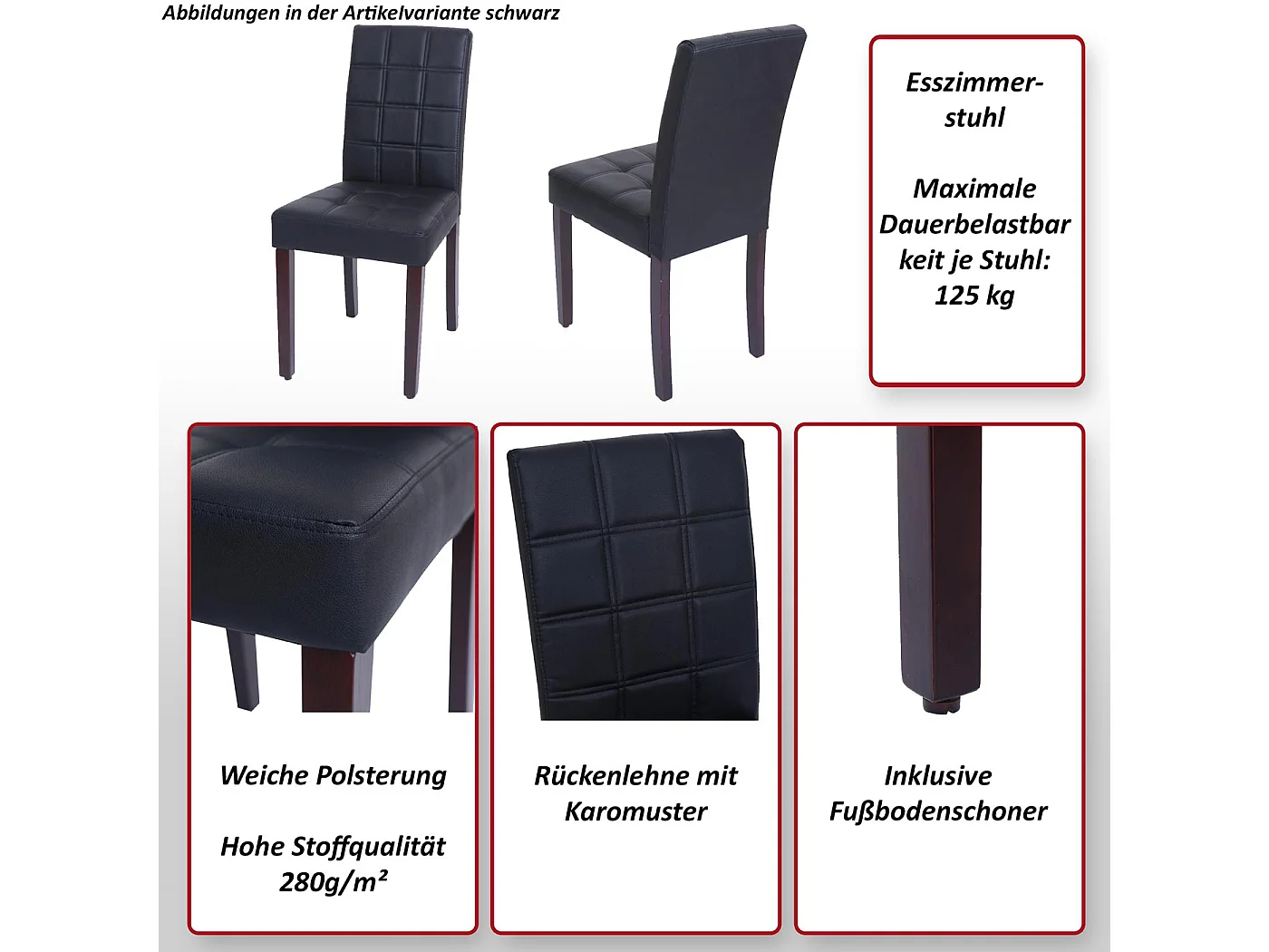 Chaise de salle à manger MCW-O65c (lot de 2),  noir