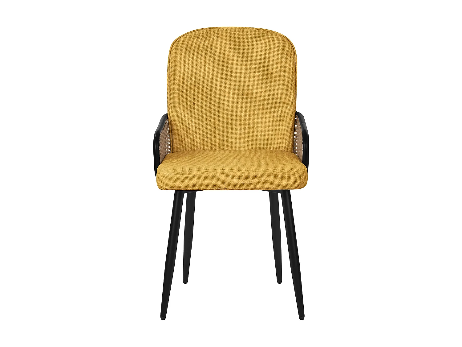 ML-Design 2x Sillas de comedor con funda de tela mostaza, asiento con respaldo, reposabrazos con aspecto de ratán sillón ergonómico de cocina