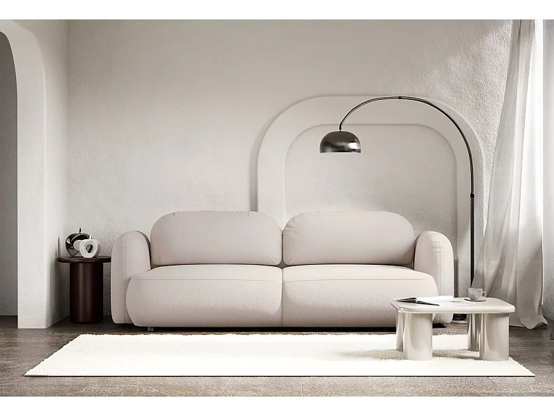 Canapé convertible 3 places – tissu chenille – beige clair – TVOYA