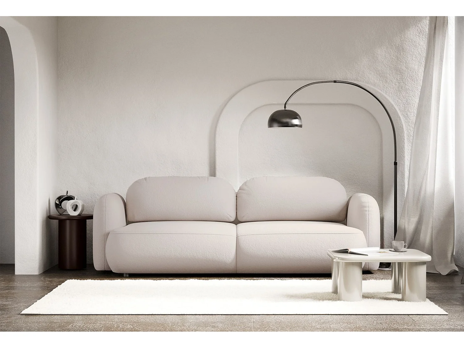 Canapé convertible 3 places – tissu chenille – beige clair – TVOYA