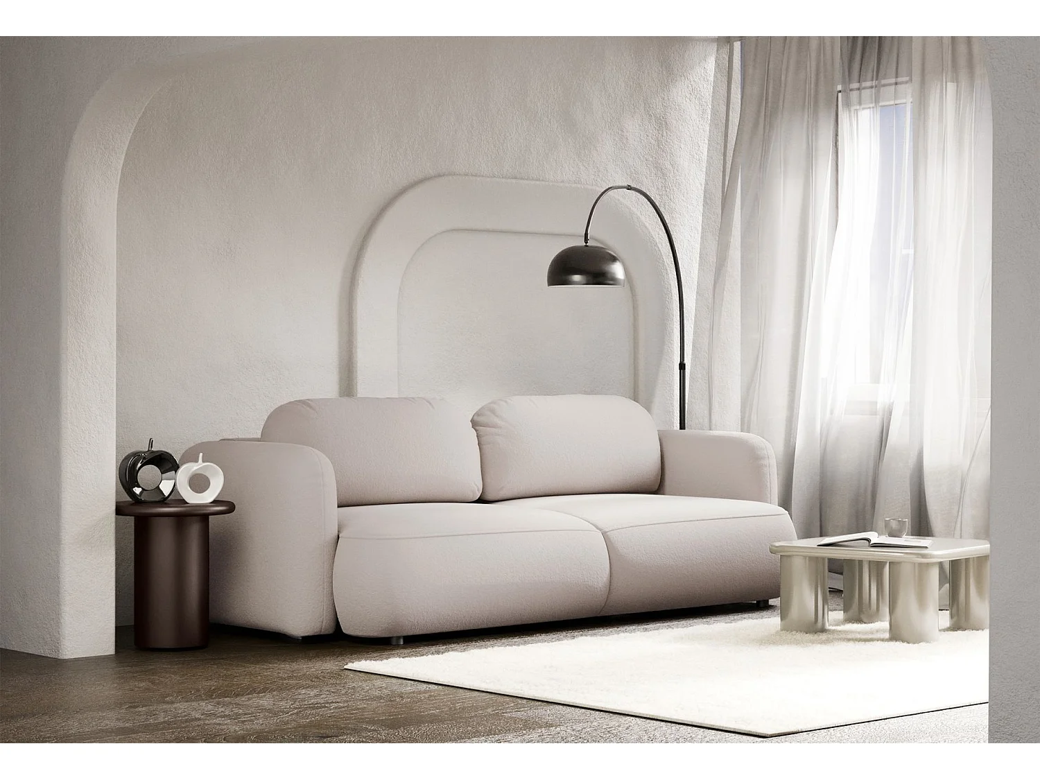 Canapé convertible 3 places – tissu chenille – beige clair – TVOYA