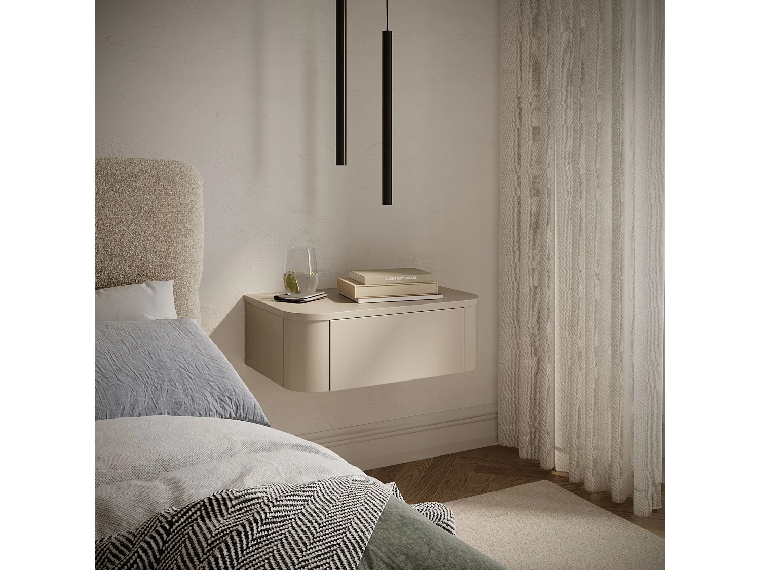 Set van 2 wandhangende nachtkastjes – met lade – 59 cm – kasjmier grijs – LUVIO