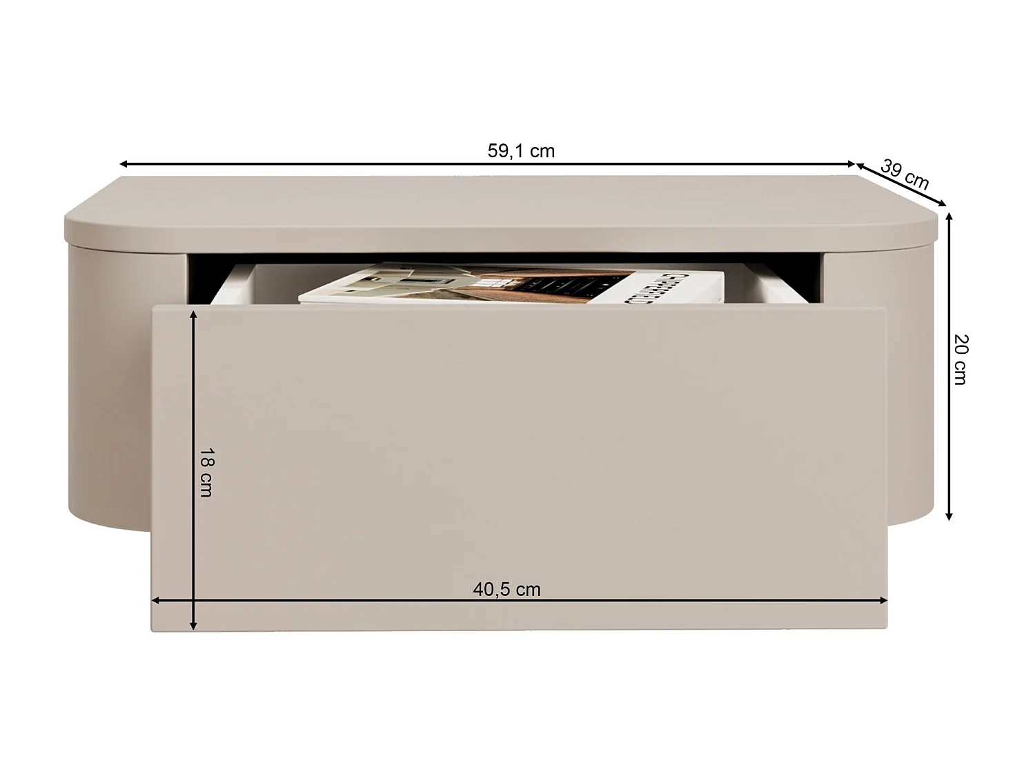 Set van 2 wandhangende nachtkastjes – met lade – 59 cm – kasjmier grijs – LUVIO