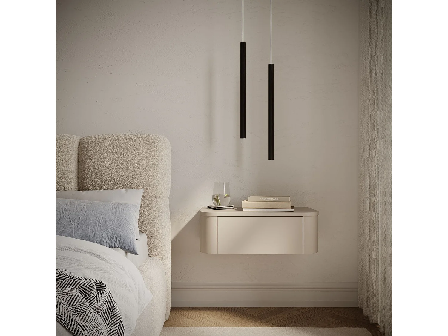 Set da 2 comodini sospesi – con cassetto – 59 cm – grigio cashmere – LUVIO