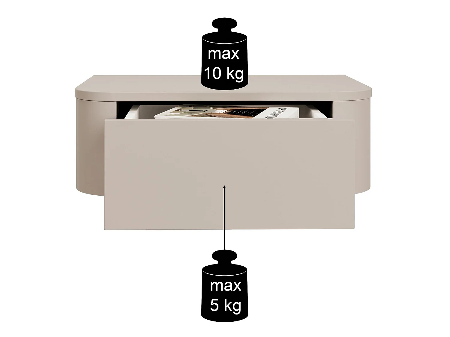 2-er Set Wandhängender Nachttisch – mit Schubladen – 59 cm – Kaschmirgrau – LUVIO