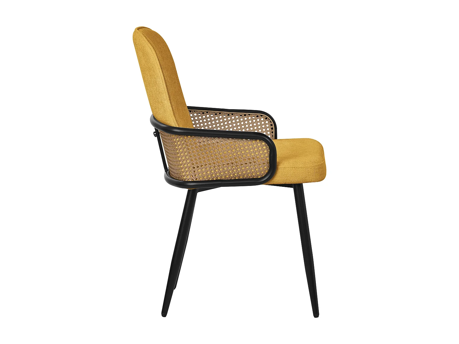 ML-Design Set di 6 sedie imbottite da pranzo senape, in tessuto, con braccioli effetto rattan, sedia da cucina, poltroncina ergonomica da soggiorno