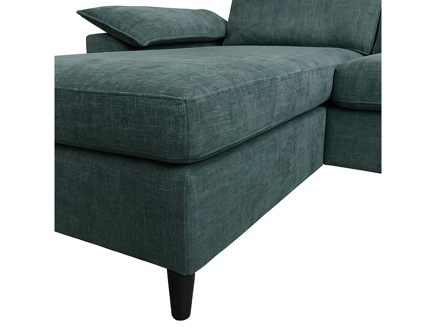 Divano con penisola MCW-O71, divano angolare L, tessuto (320 g/m²) legno 84x229x140cm ~ grigio-verde