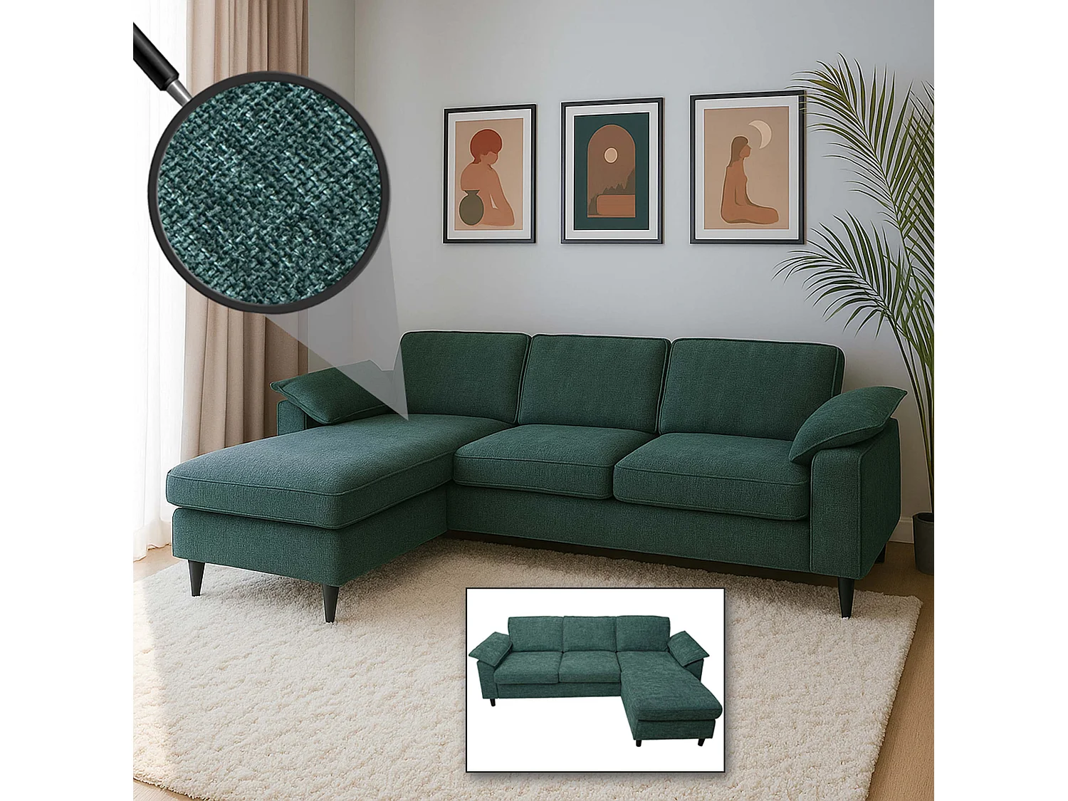 Sofa-Garnitur MCW-O71, Grau-grün