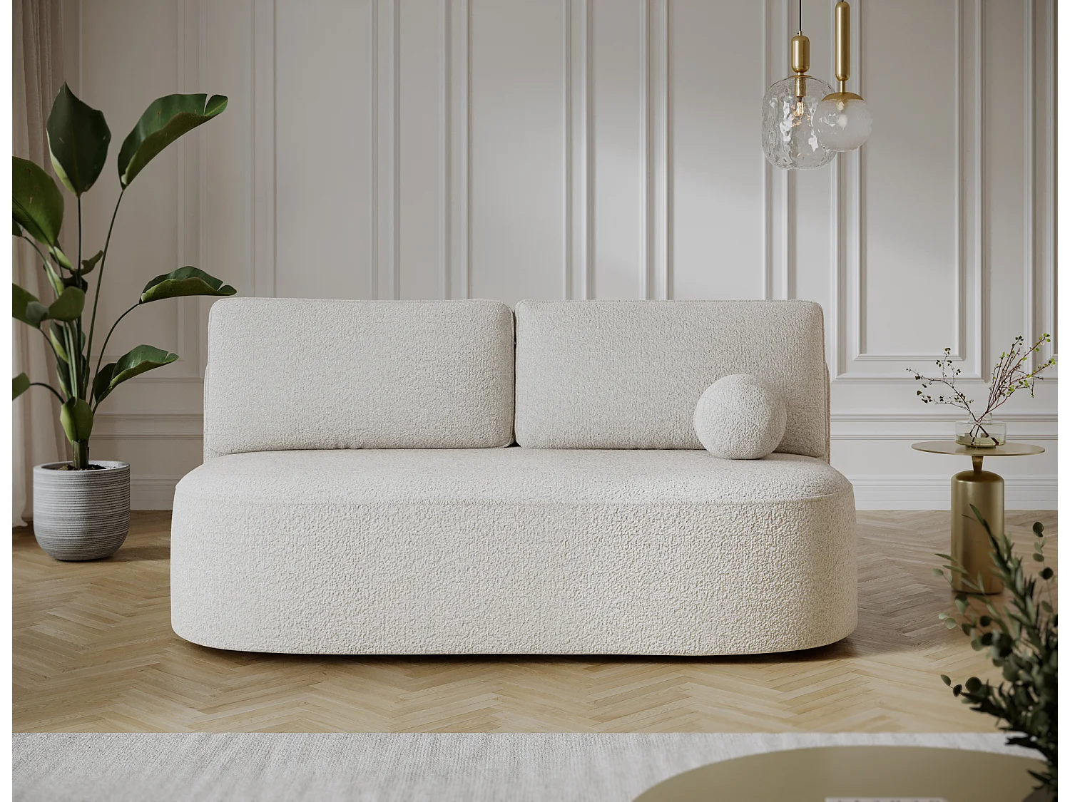 Canapé convertible 2 places KOURA tissu doux avec coffre – 193cm-Blanc