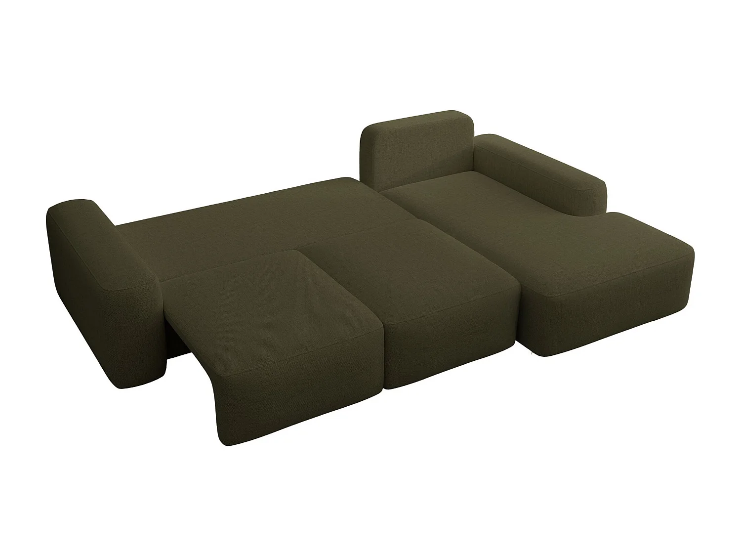 Canapé d’angle en chenille hydrofuge – convertible avec coffre de rangement – vert olive – angle droit – CARNOS