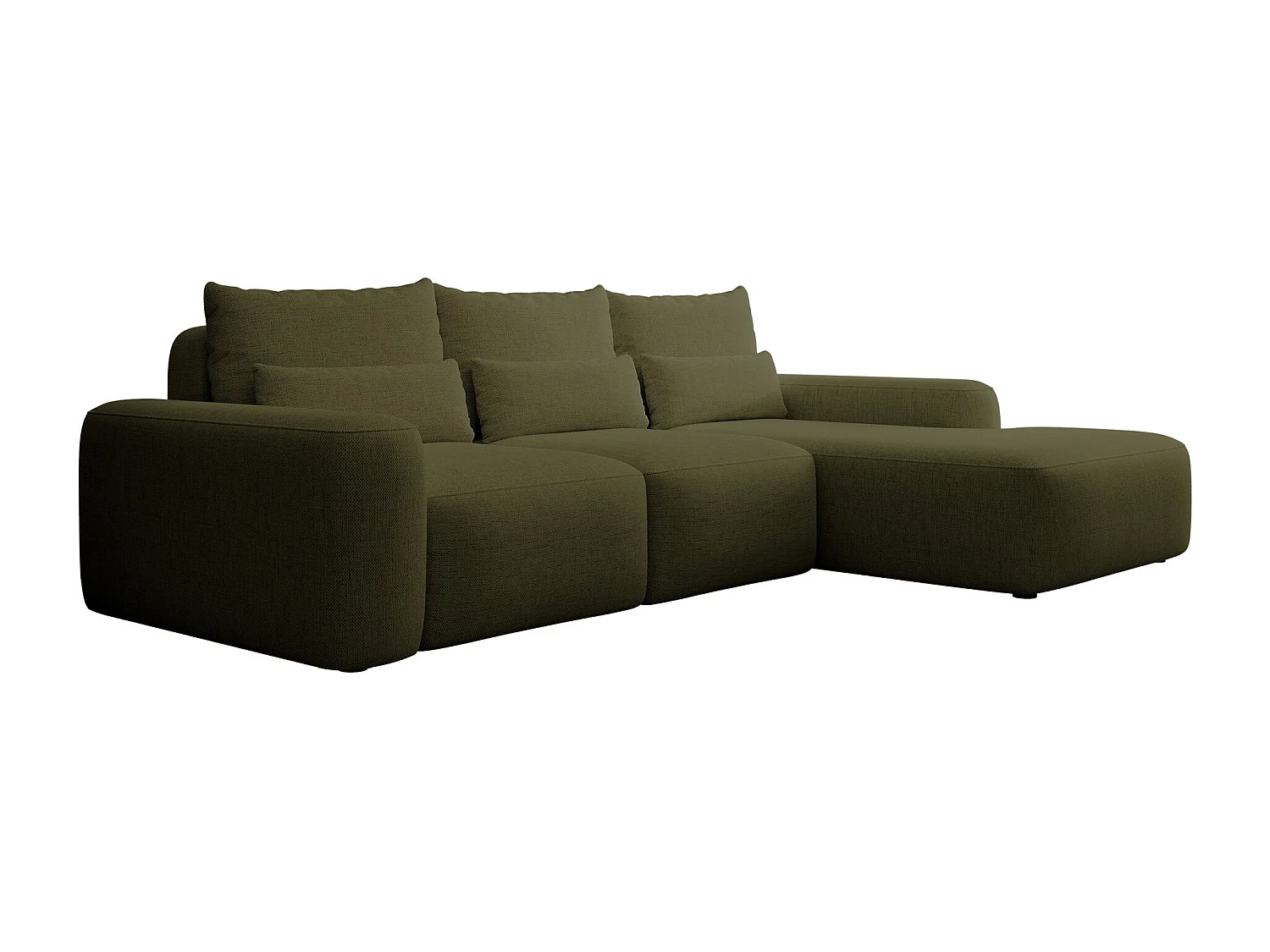 Canapé d’angle en chenille hydrofuge – convertible avec coffre de rangement – vert olive – angle droit – CARNOS