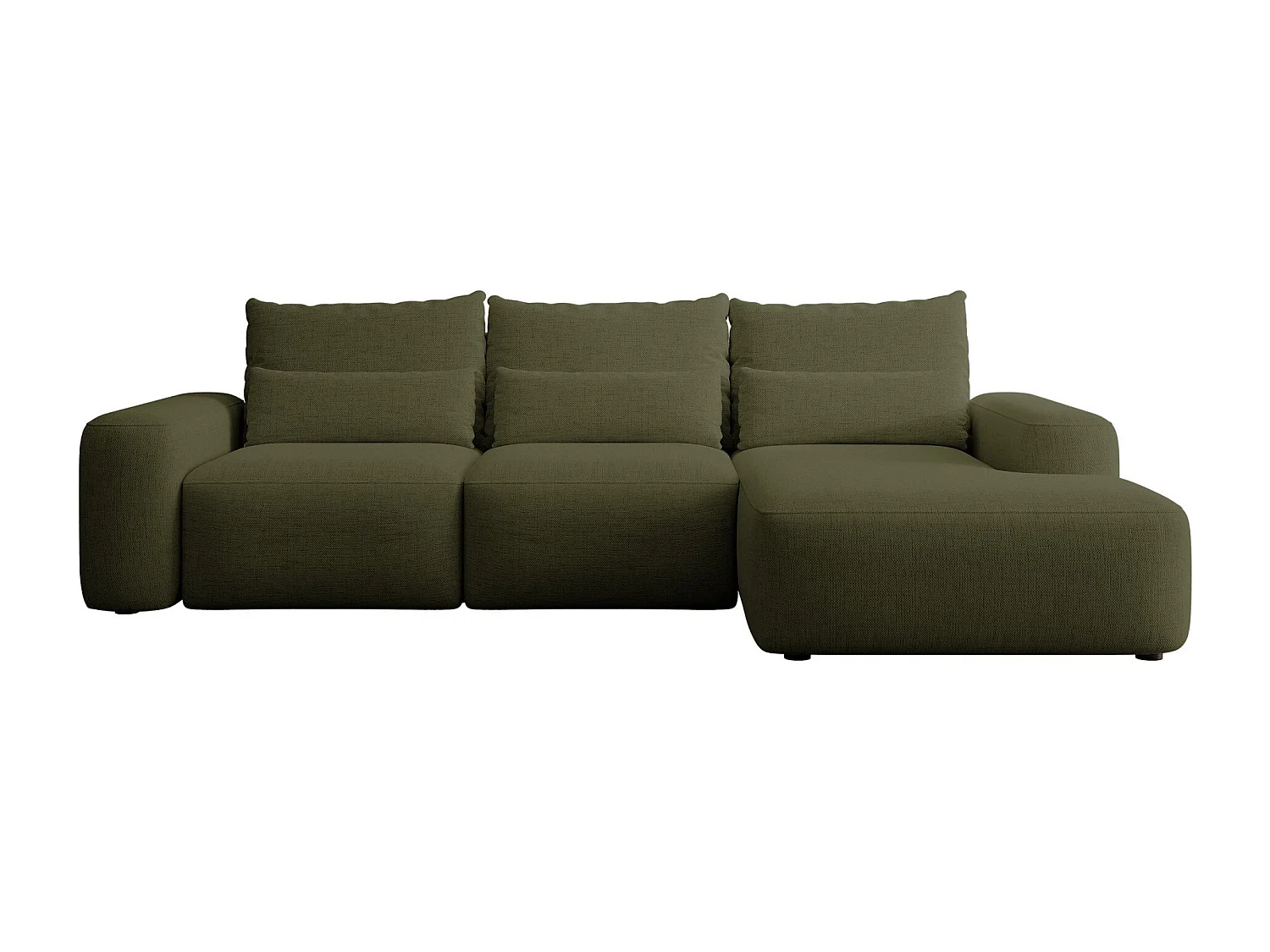 Canapé d’angle en chenille hydrofuge – convertible avec coffre de rangement – vert olive – angle droit – CARNOS