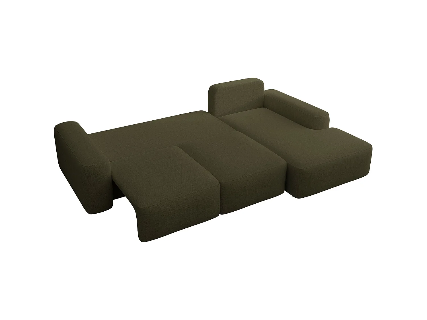 Canapé d’angle en chenille hydrofuge – convertible avec coffre de rangement – vert olive – angle droit – CARNOS