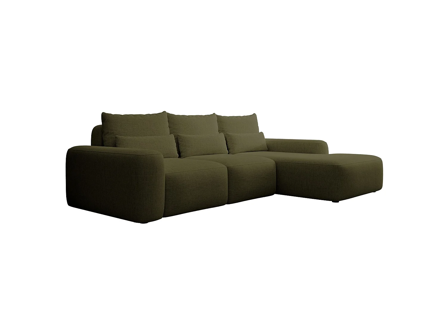 Canapé d’angle en chenille hydrofuge – convertible avec coffre de rangement – vert olive – angle droit – CARNOS