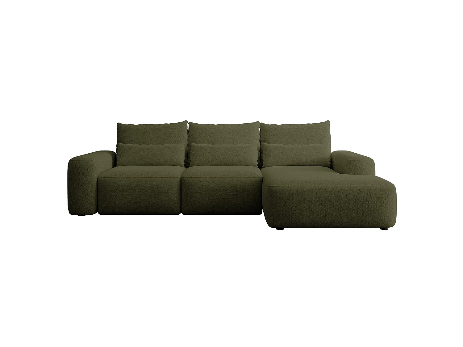 Canapé d’angle en chenille hydrofuge – convertible avec coffre de rangement – vert olive – angle droit – CARNOS