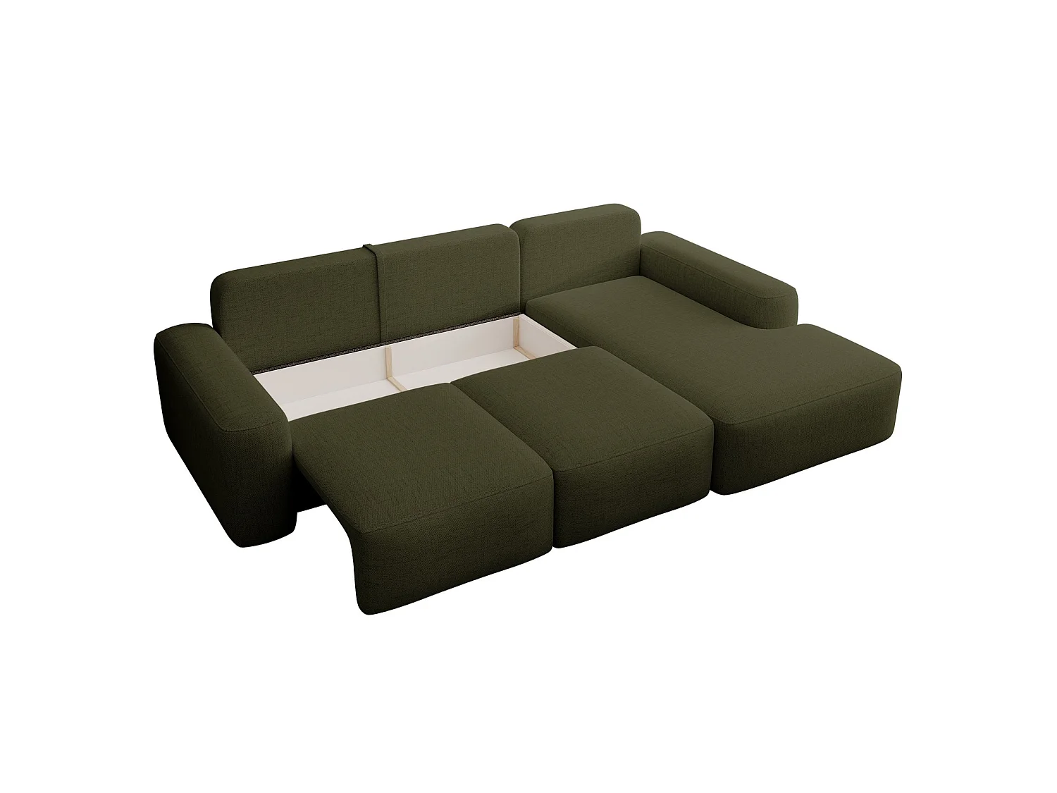 Canapé d’angle en chenille hydrofuge – convertible avec coffre de rangement – vert olive – angle droit – CARNOS