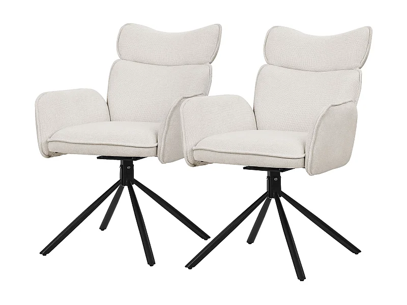 Lot de 2 chaises pivotantes en tissu beige avec accoudoirs et dossier ergonomique fauteuils à rotation 360° pieds en métal noir sièges salle à manger