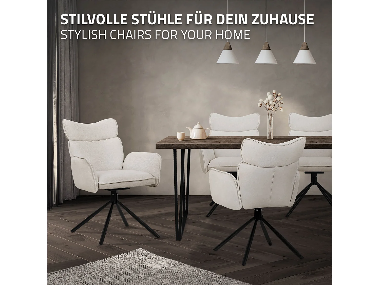 ML-Design Set 2 sedie da scrivania beige con rivestimento in tessuto, girevoli a 360°, poltrona da ufficio con braccioli e schienale, sedia da pranzo