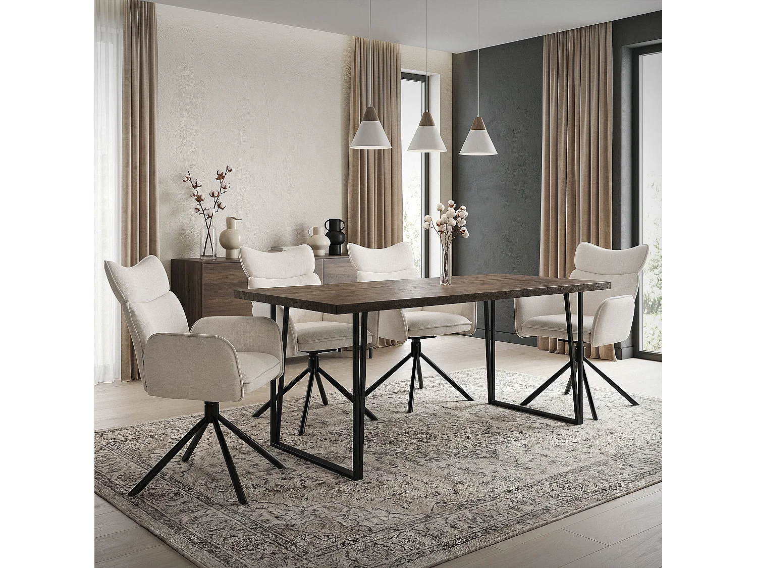 ML-Design Set 2 sedie da scrivania beige con rivestimento in tessuto, girevoli a 360°, poltrona da ufficio con braccioli e schienale, sedia da pranzo