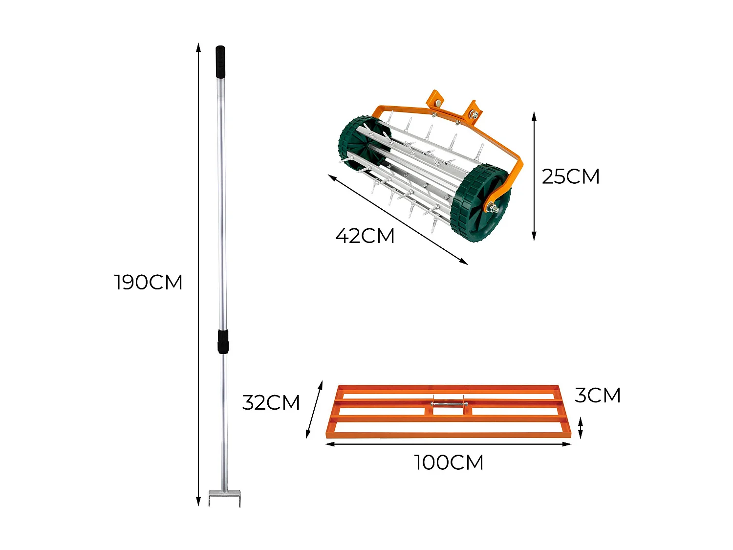 Wyrówniarka i aerator trawnika 100 cm – pomarańczowa