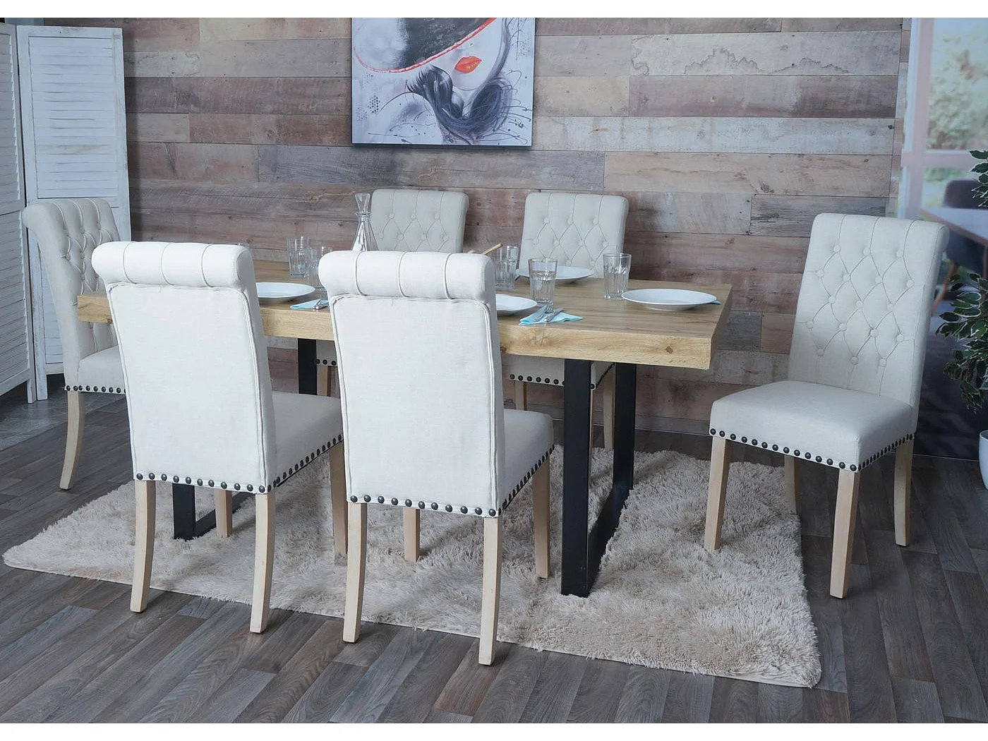 Chaise de salle à manger MCW-O66 (lot de 2),  blanc