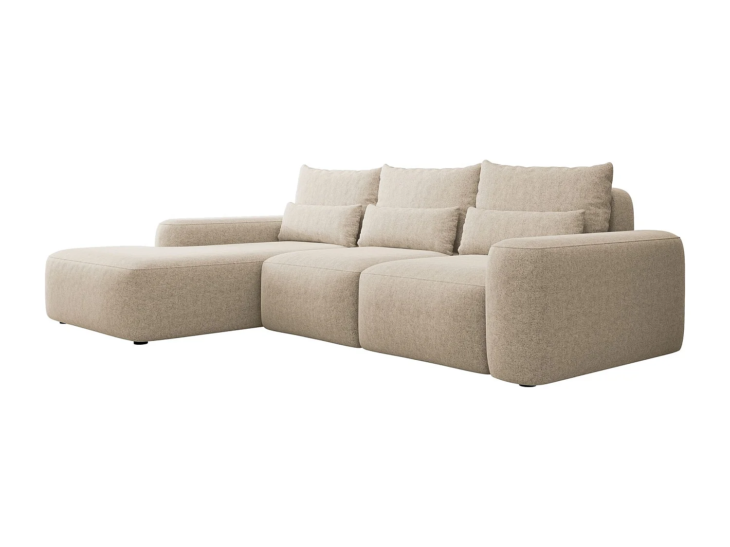 Hoekbedbank met chenillebekleding – slaapfunctie en opbergruimte – beige – links – CARNOS