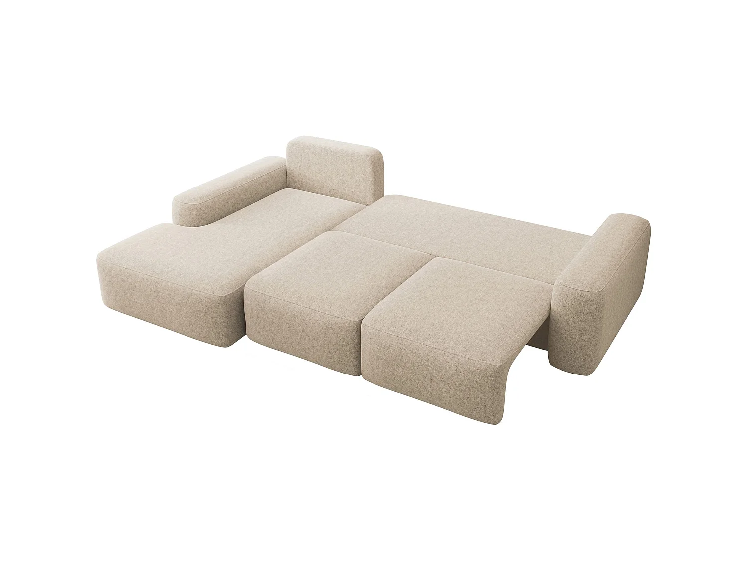 Canapé d’angle en chenille – convertible avec coffre de rangement – beige – angle gauche – CARNOS