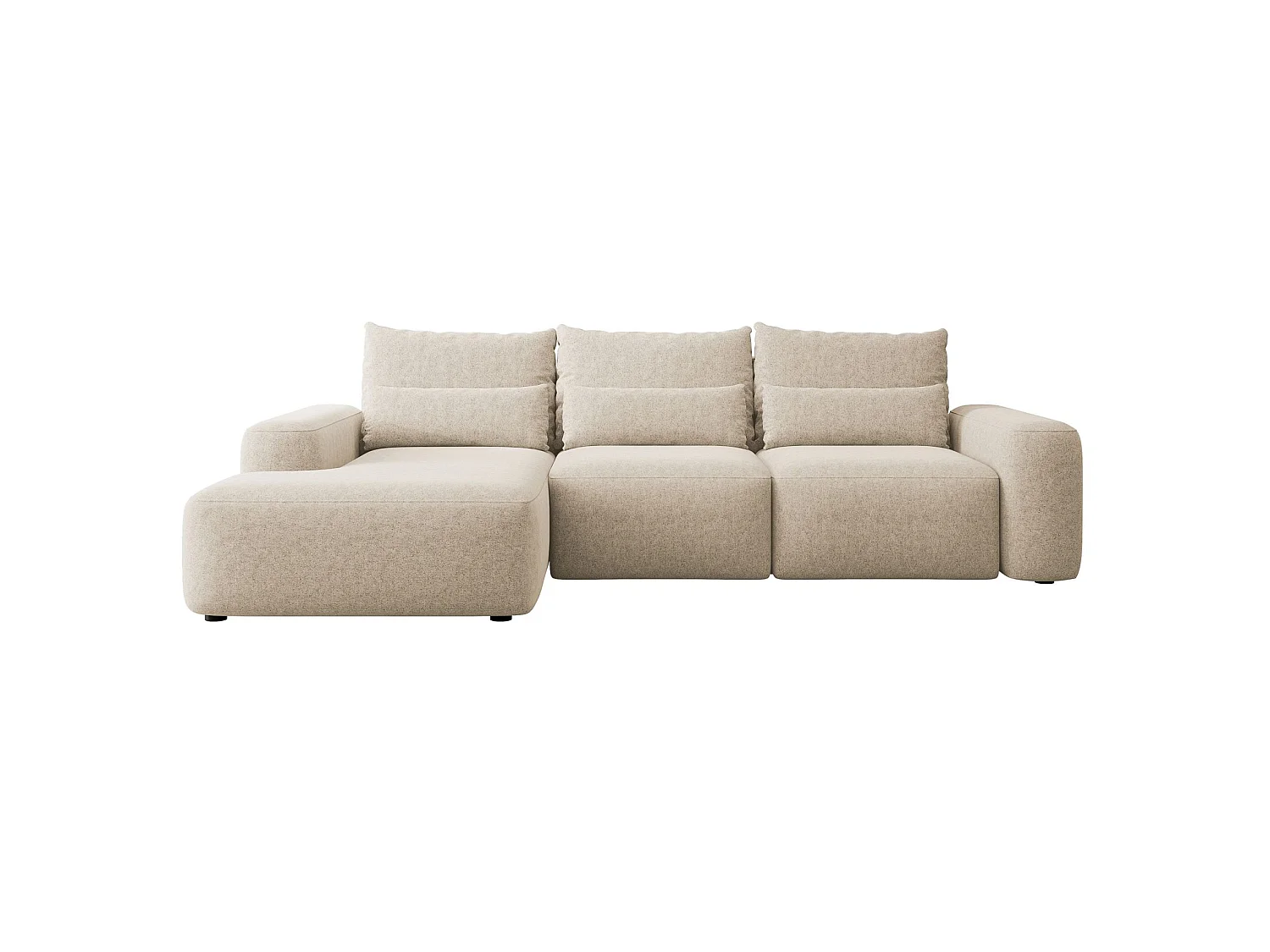 Canapé d’angle en chenille – convertible avec coffre de rangement – beige – angle gauche – CARNOS