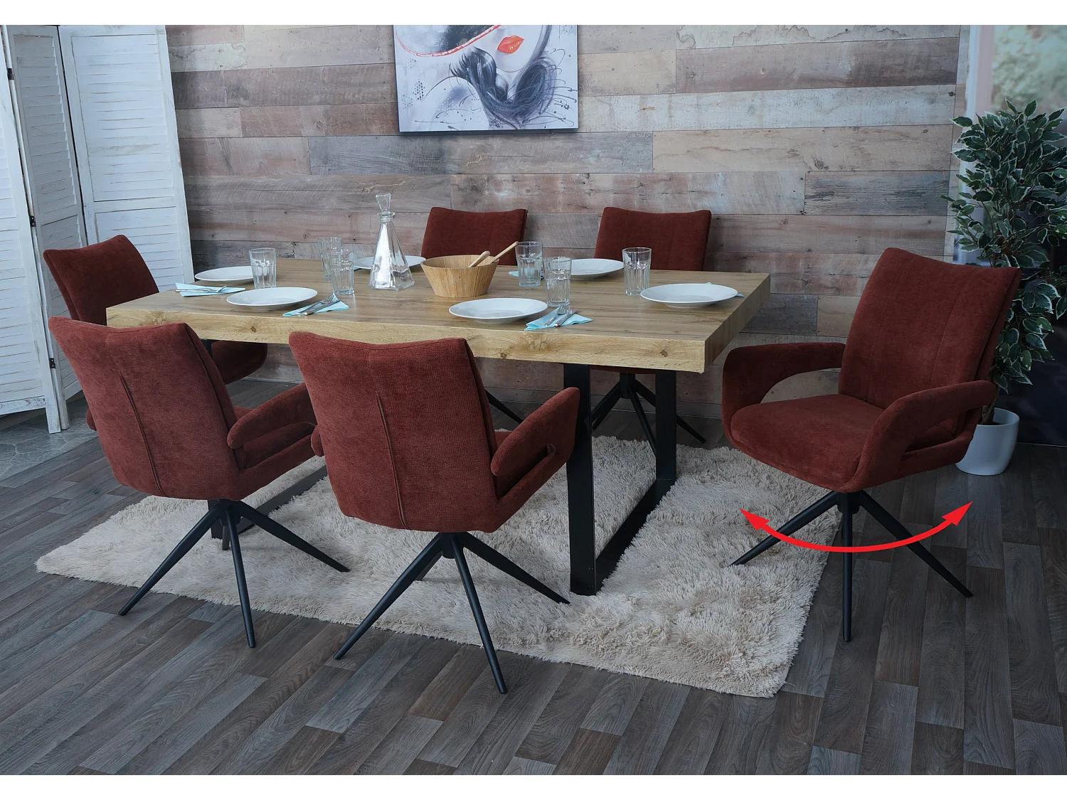 Cadeira de sala de jantar MCW-O78 (conjunto de 6),  vermelho-castanho