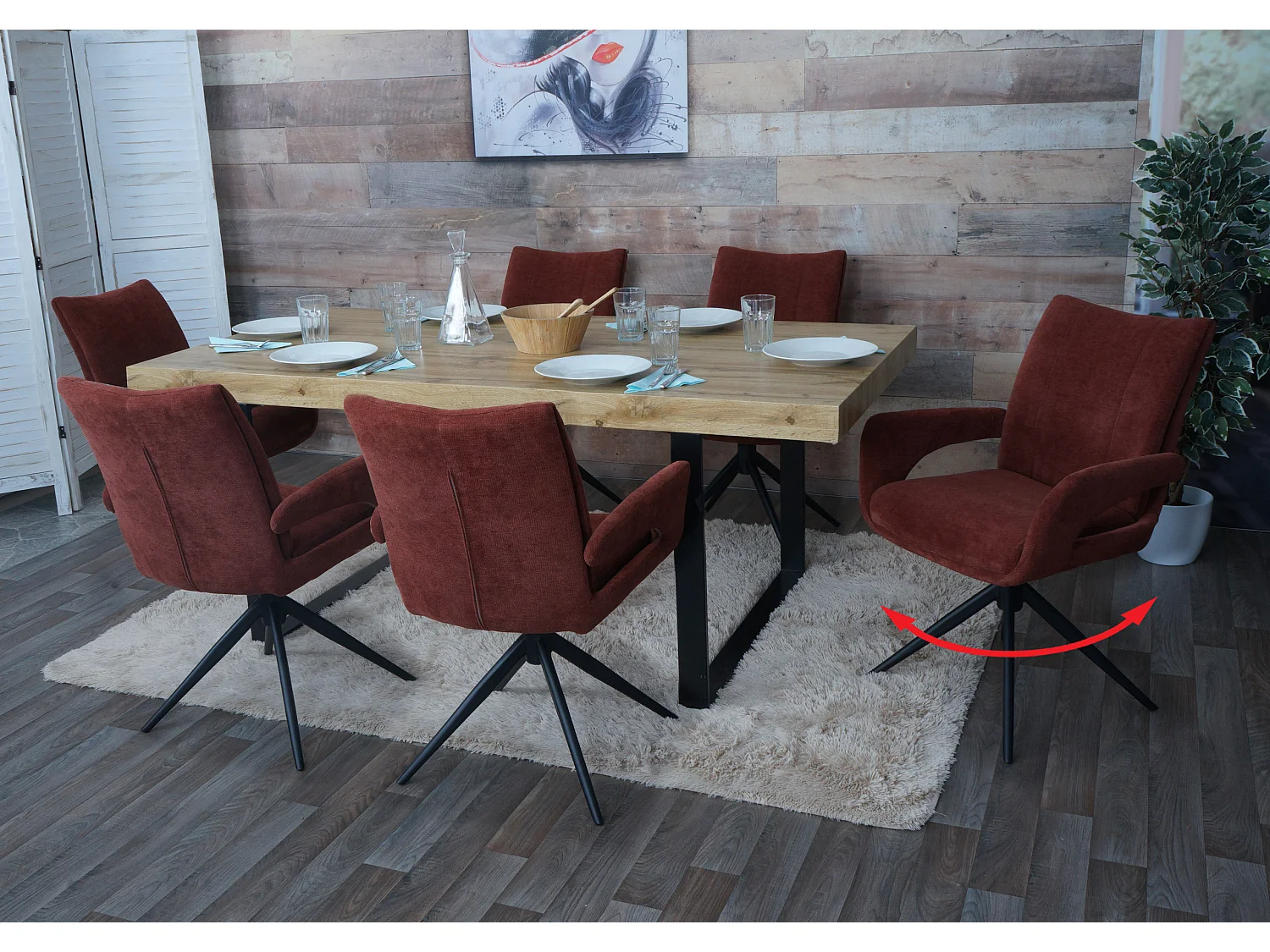 Spisestuestol MCW-O78 (sæt med 6 stk.),  rødbrun