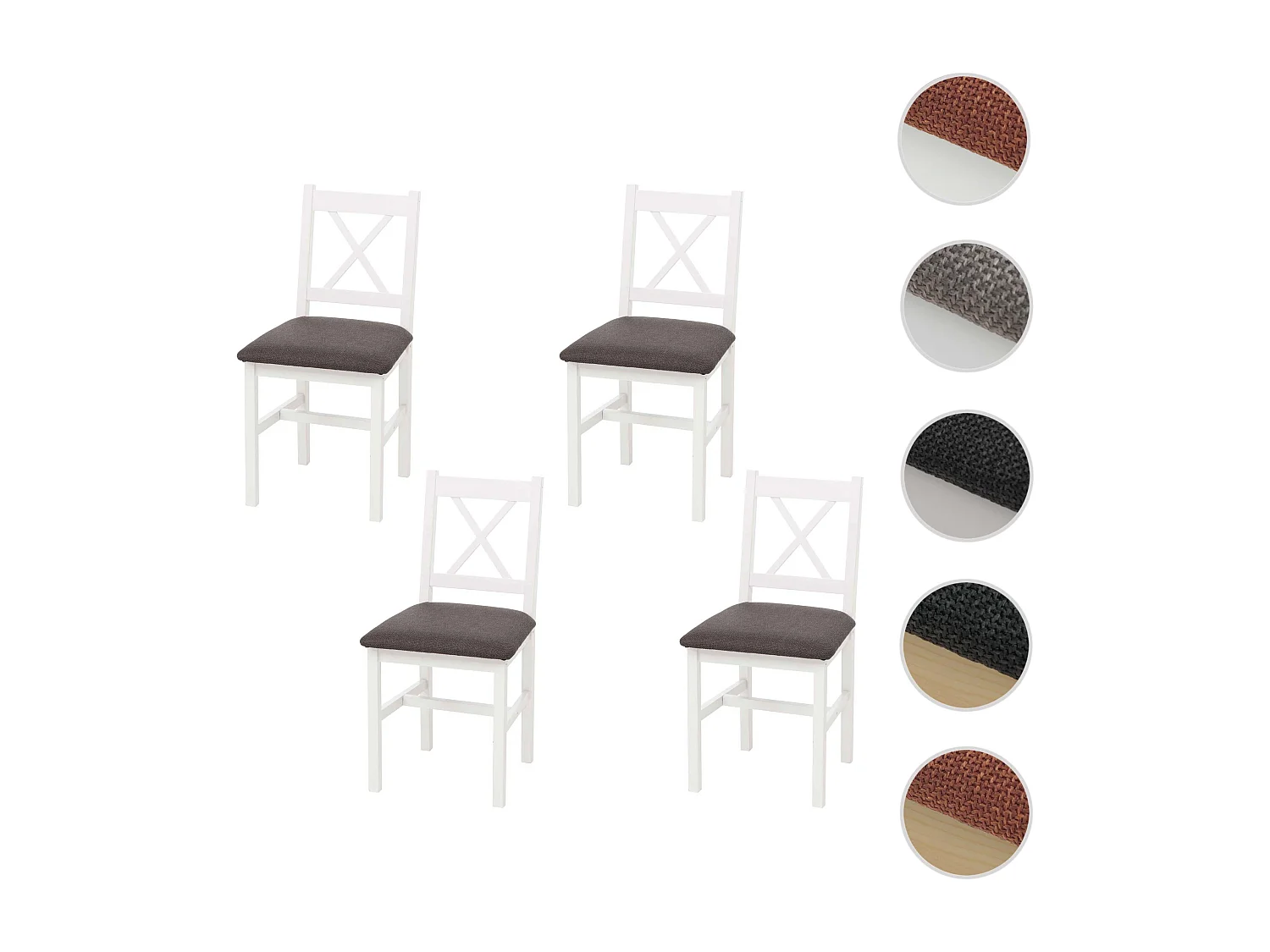 Eetkamerstoel MCW-F77 (set van 4),  wit, bekleding grijs