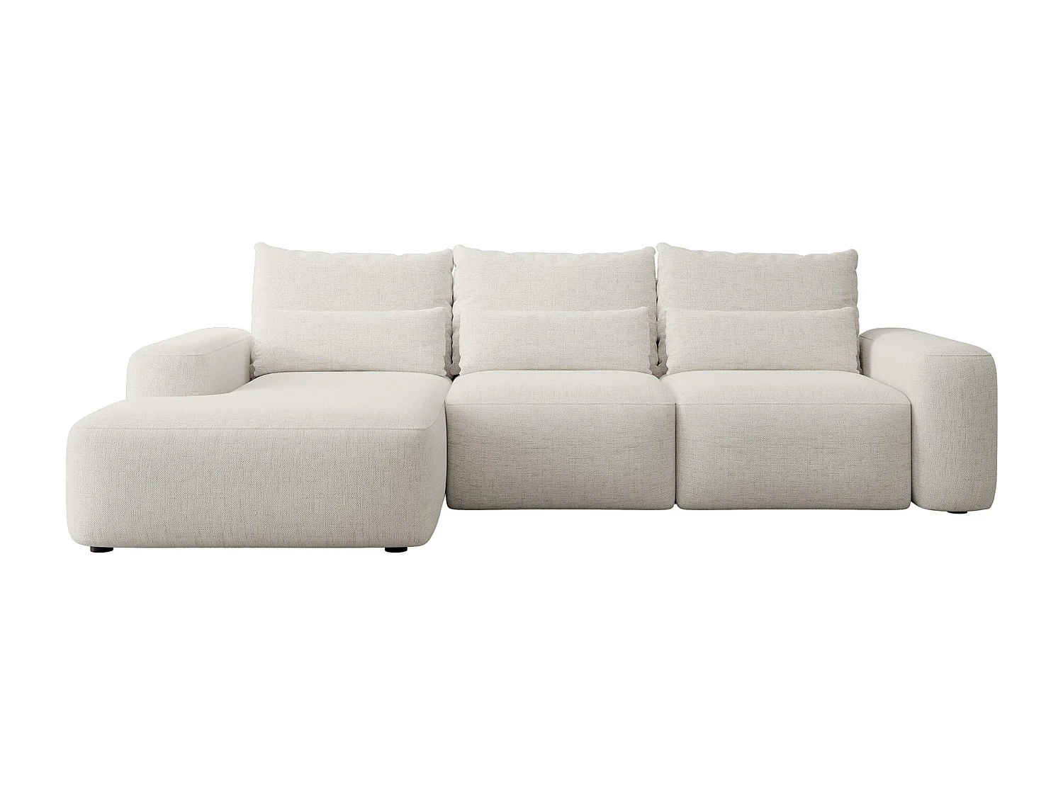 Canapé d’angle en chenille hydrofuge – convertible avec coffre de rangement – crème – angle gauche – CARNOS