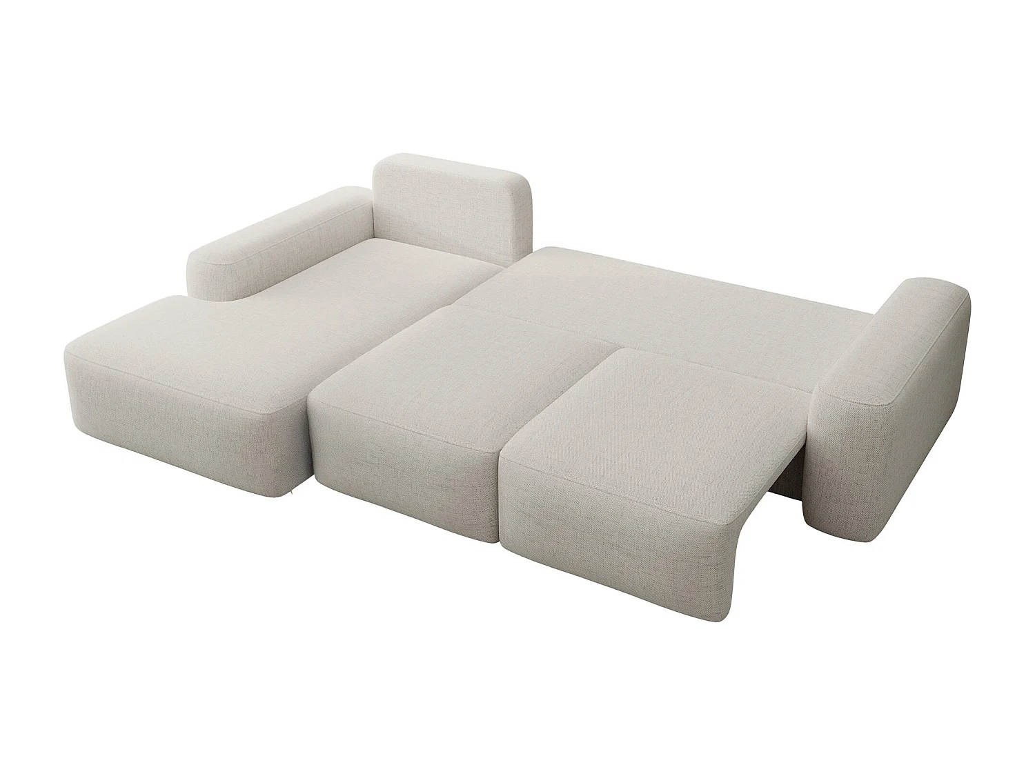 Canapé d’angle en chenille hydrofuge – convertible avec coffre de rangement – crème – angle gauche – CARNOS