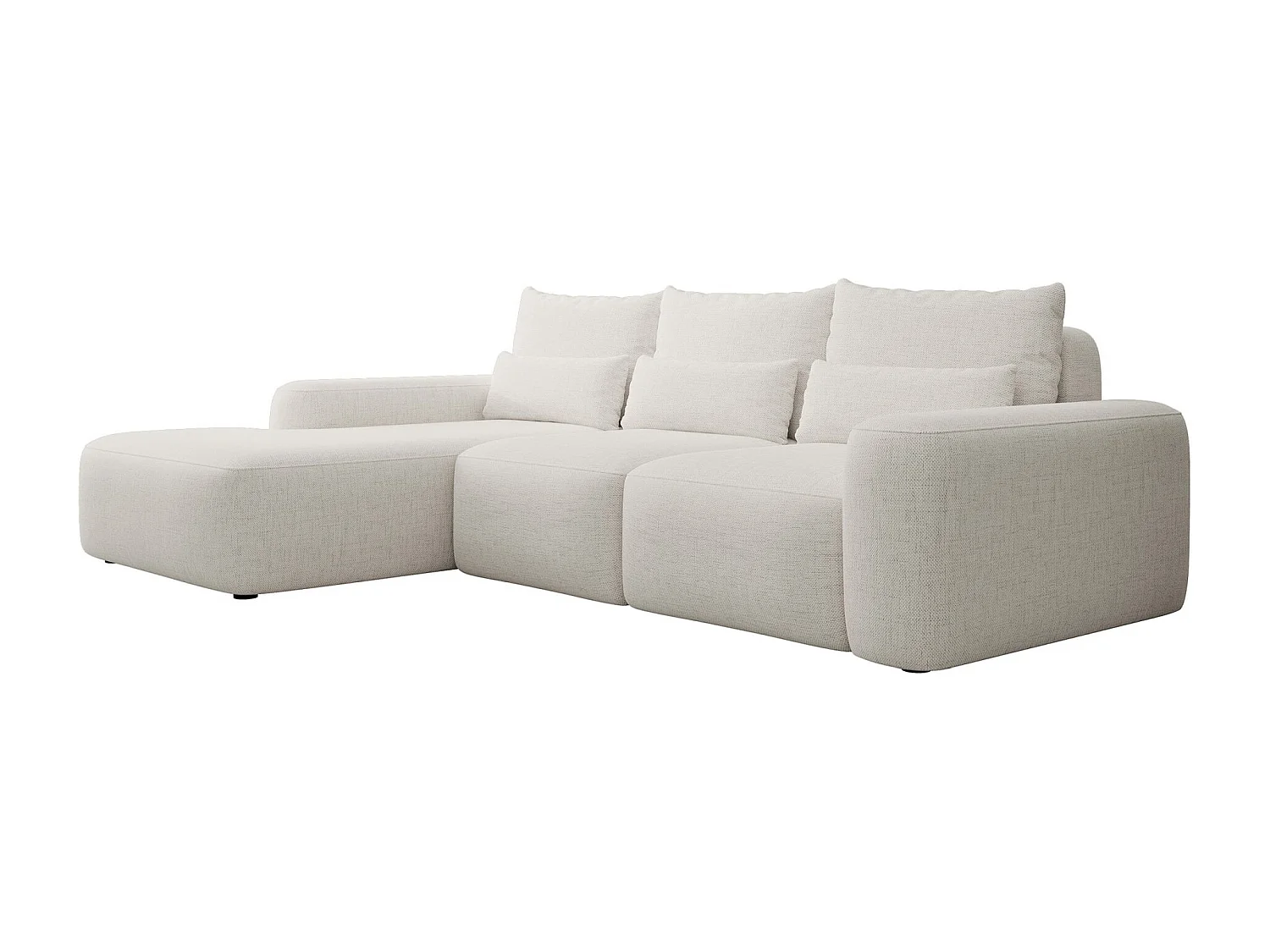 Canapé d’angle en chenille hydrofuge – convertible avec coffre de rangement – crème – angle gauche – CARNOS