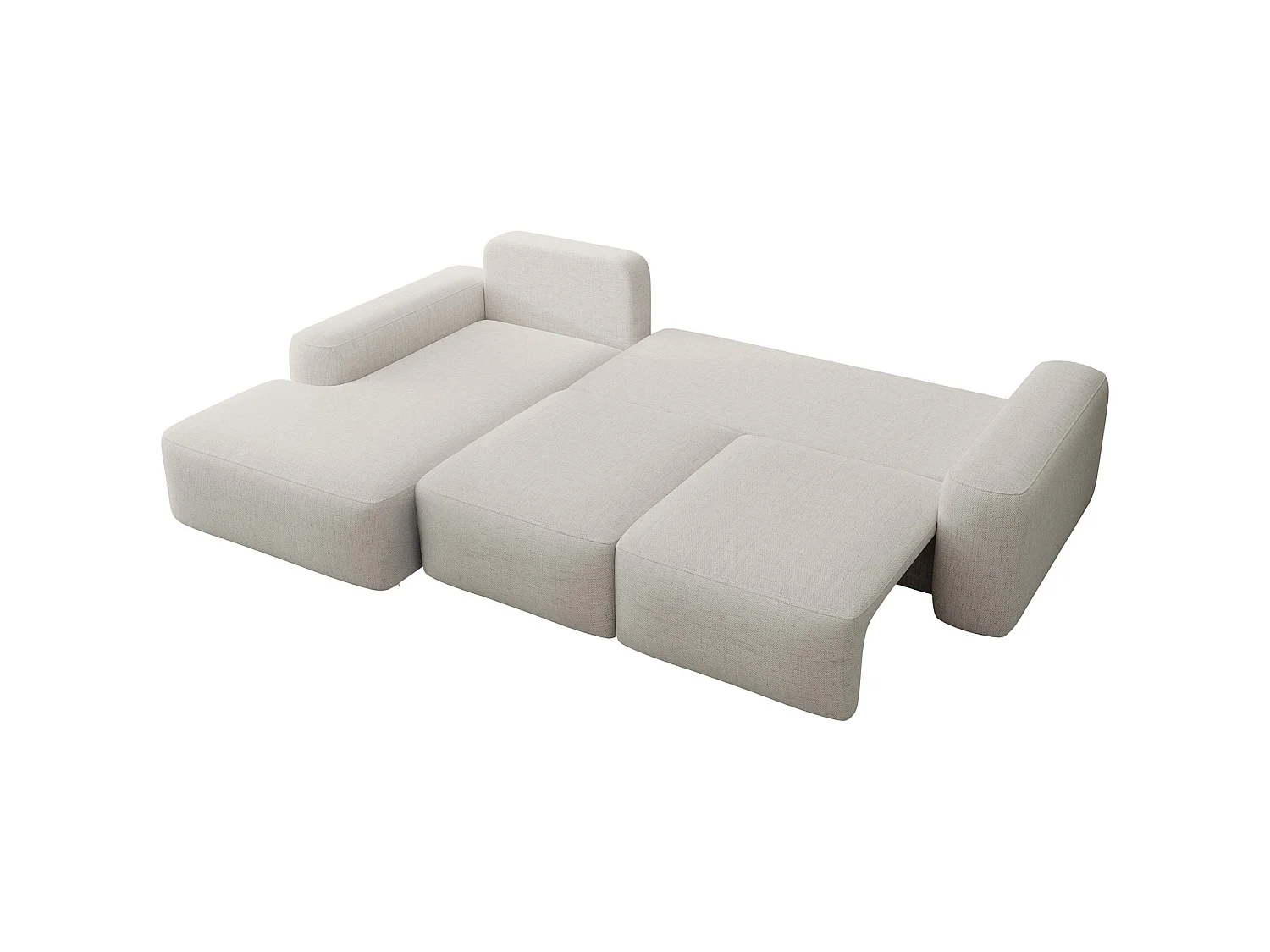 Hoekbedbank met waterafstotende chenillebekleding – slaapfunctie en opbergruimte – crème – links – CARNOS