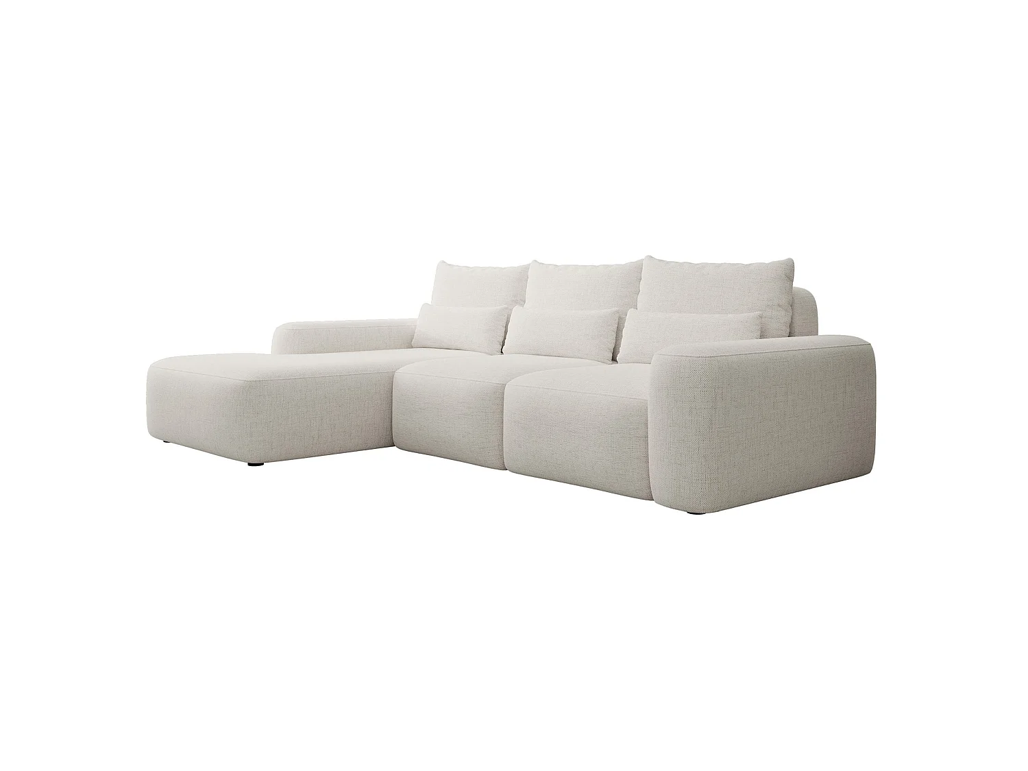 Hoekbedbank met waterafstotende chenillebekleding – slaapfunctie en opbergruimte – crème – links – CARNOS
