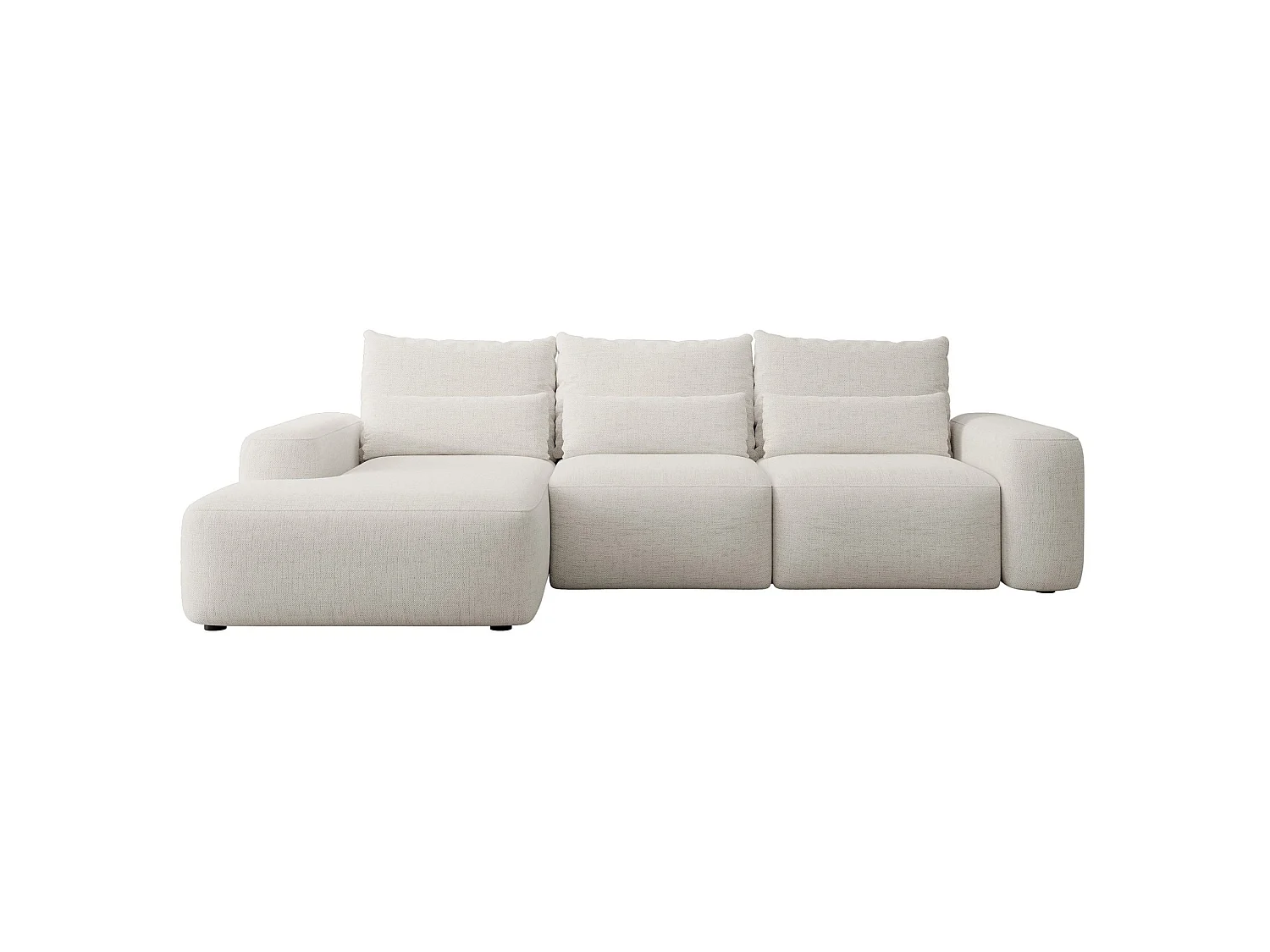 Hoekbedbank met waterafstotende chenillebekleding – slaapfunctie en opbergruimte – crème – links – CARNOS