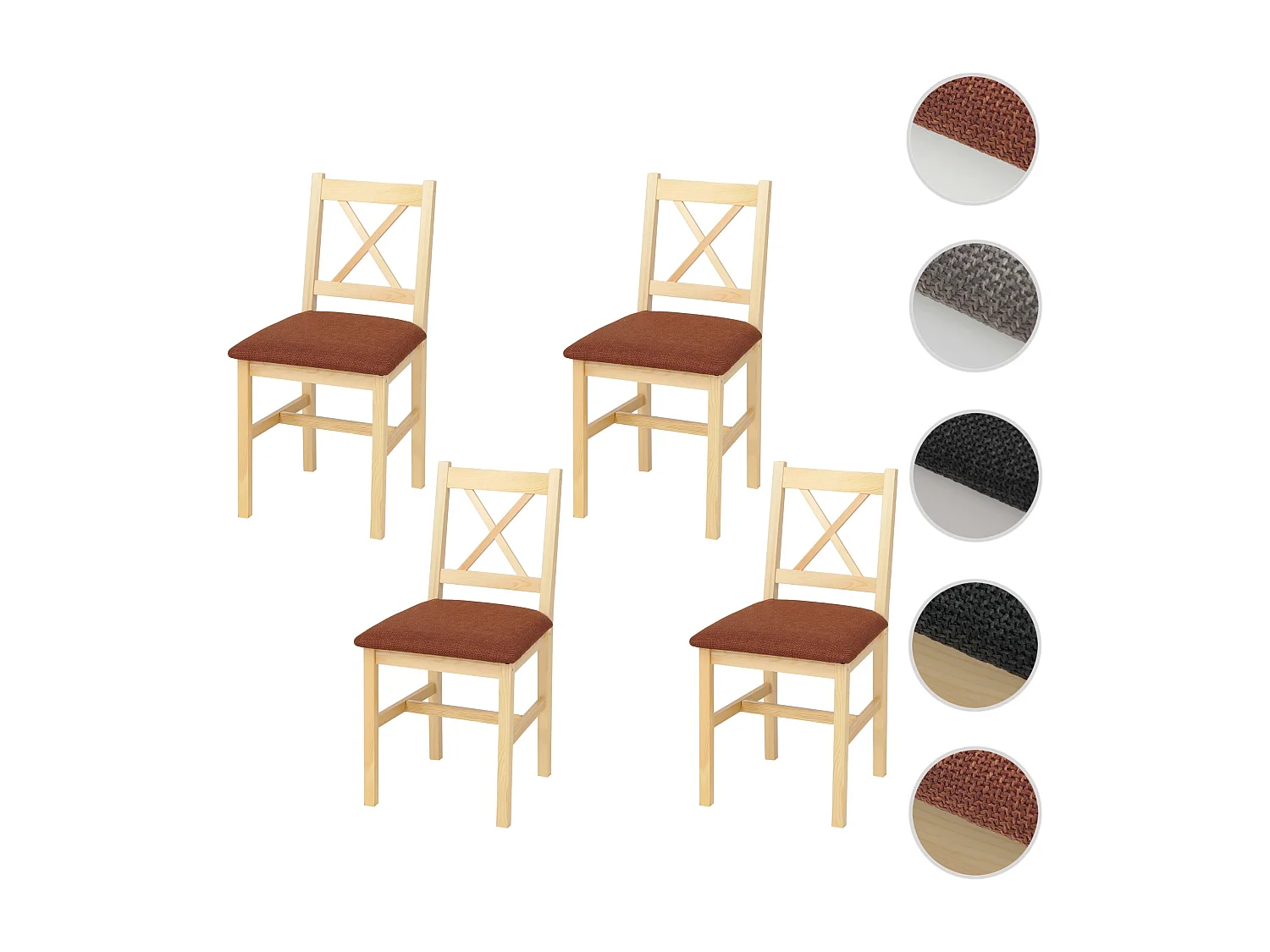 Chaise de salle à manger MCW-F77 (lot de 4),  naturel, rembourrage terracotta