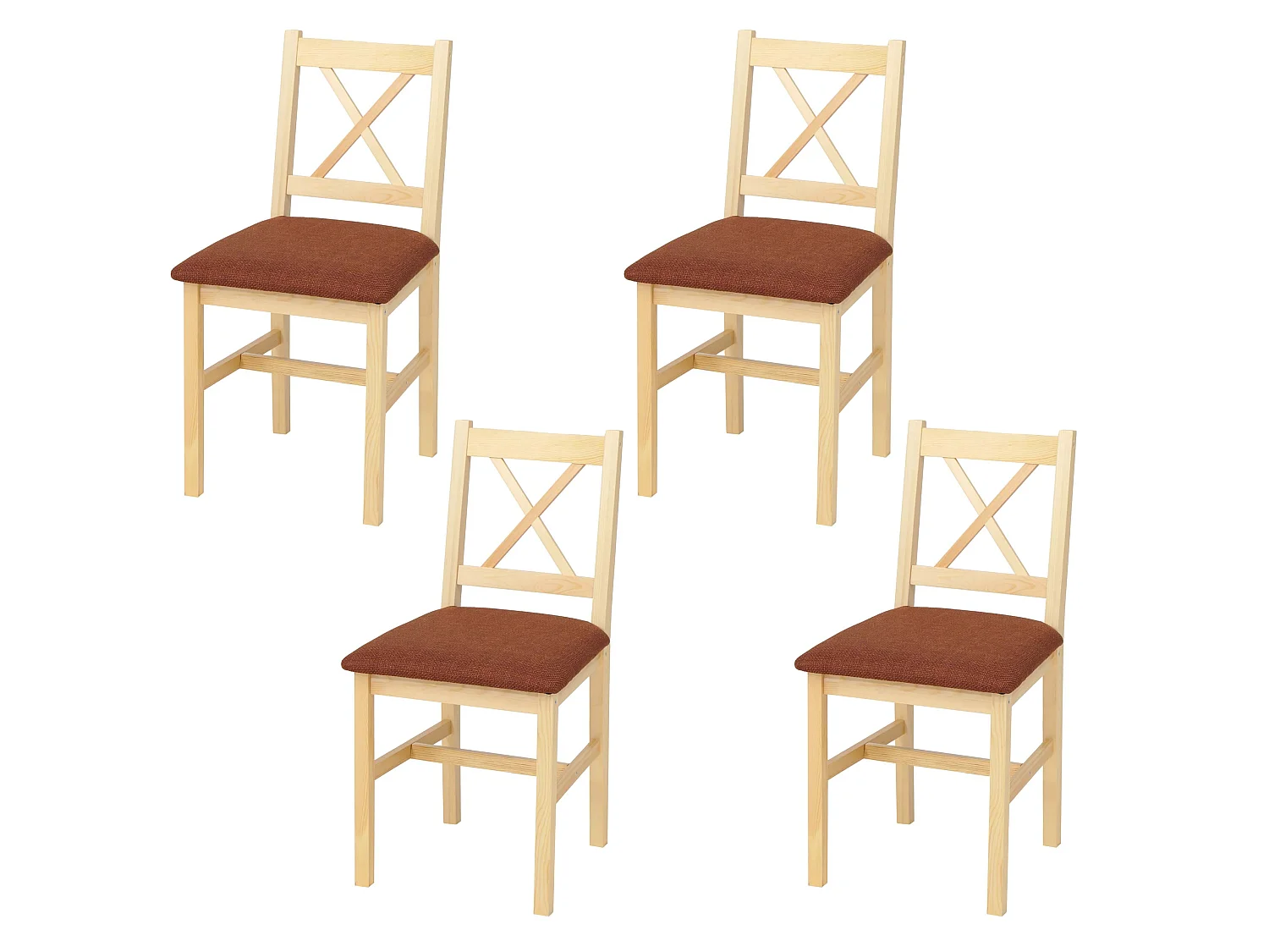 Chaise de salle à manger MCW-F77 (lot de 4),  naturel, rembourrage terracotta