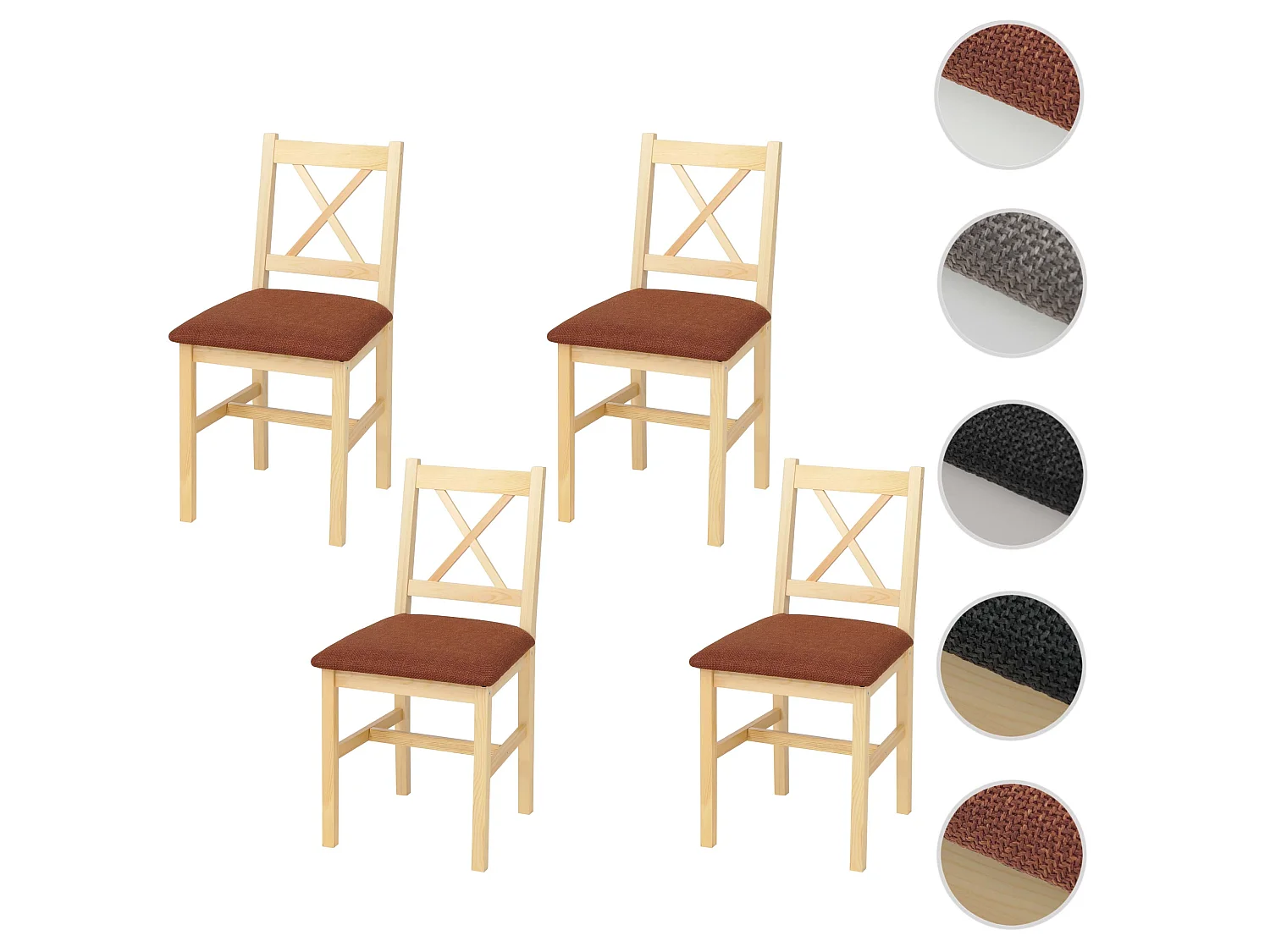 Chaise de salle à manger MCW-F77 (lot de 4),  naturel, rembourrage terracotta