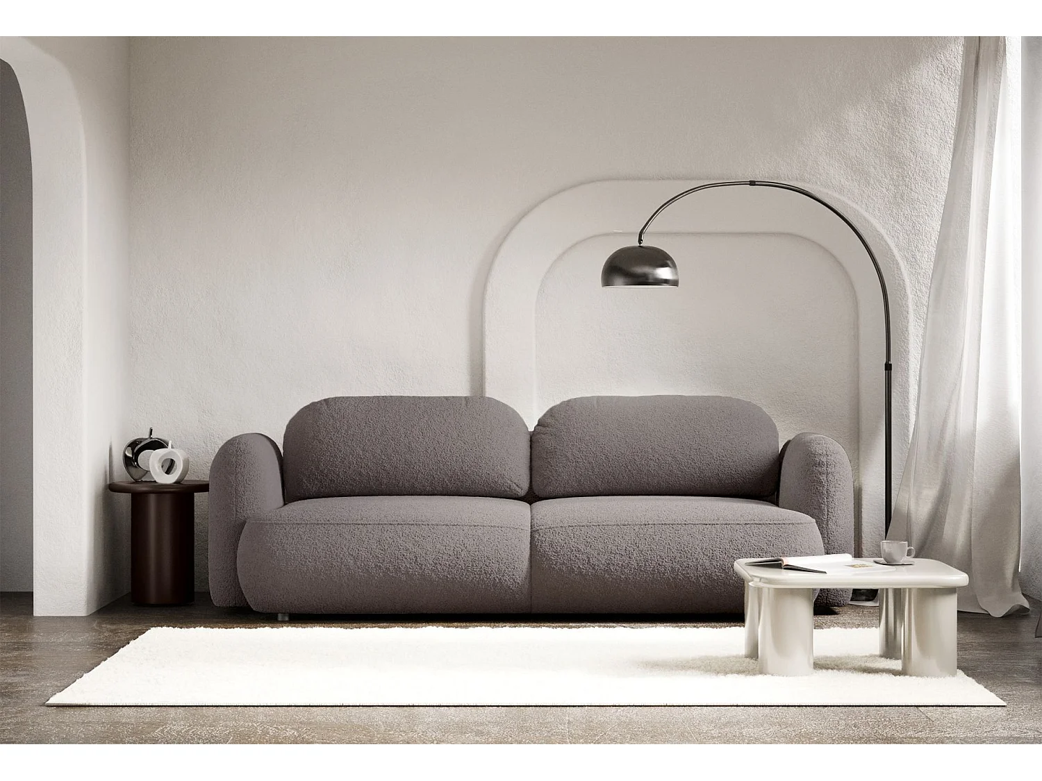 3-Sitzer Schlafsofa – Bouclé-Bezug – Taupe – TVOYA