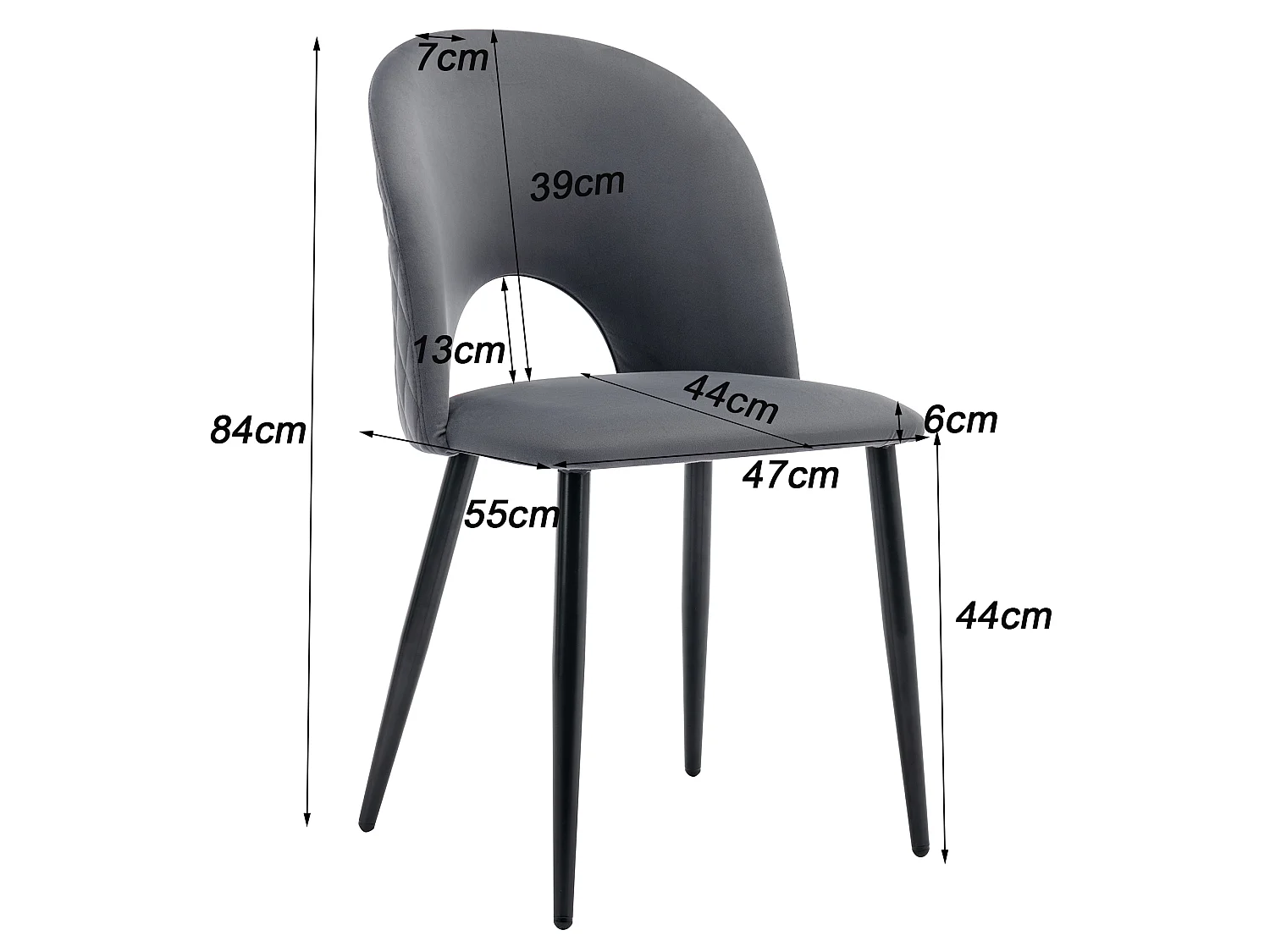 Set van 6 stoelen 47x44x84 cm met gestoffeerde stof en verstelbare stoelpoten in grijs voor woonkamer en eetkamer