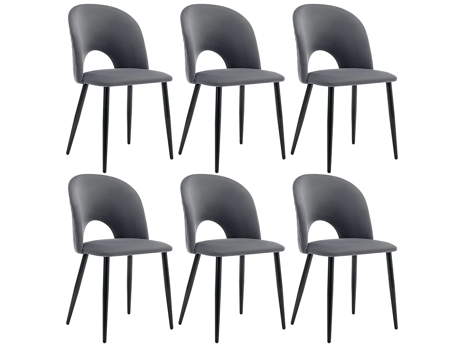 Set van 6 stoelen 47x44x84 cm met gestoffeerde stof en verstelbare stoelpoten in grijs voor woonkamer en eetkamer