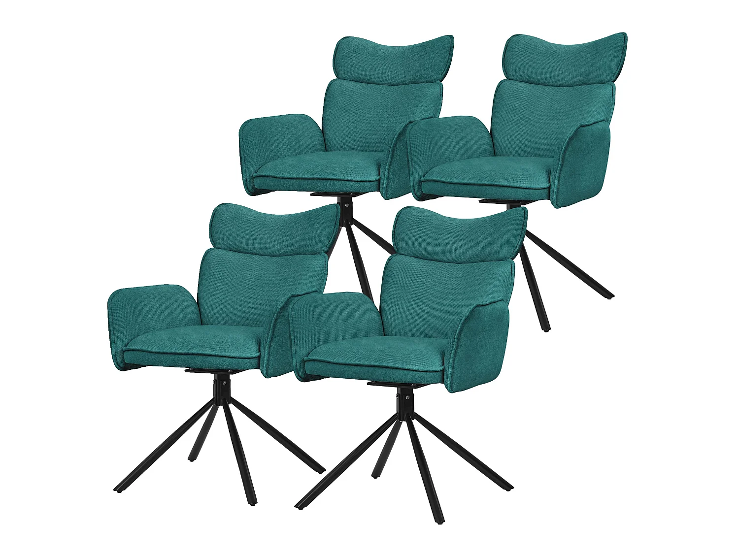 ML-Design Set 4 sedie da scrivania verde petrolio, in tessuto, girevoli a 360°, poltrona da ufficio con braccioli e schienale, sedia da pranzo