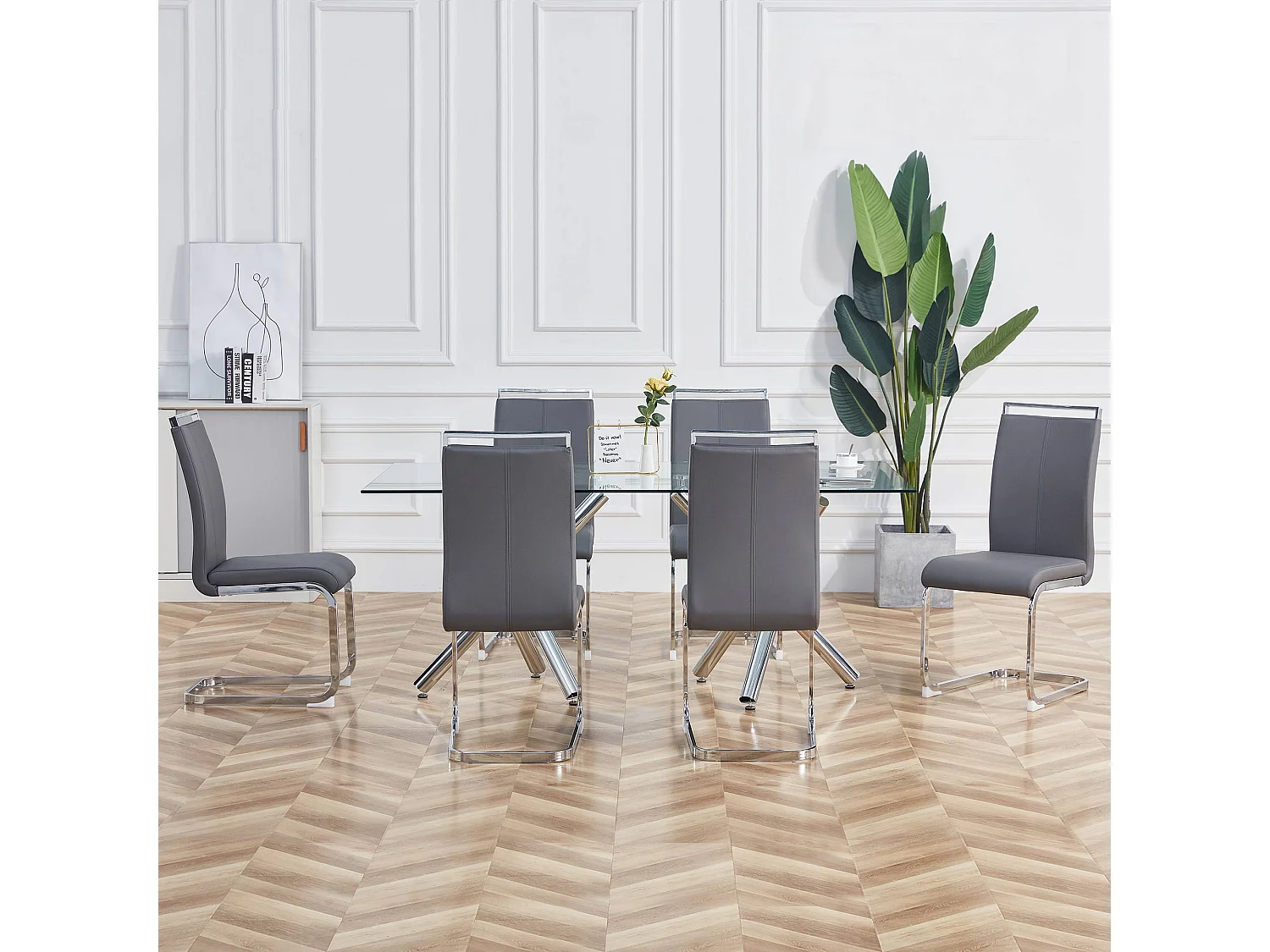 Lot de 4 chaises 42x54x100 cm avec Dossier rembourré Matériau PU en gris pour Salon et salle à manger