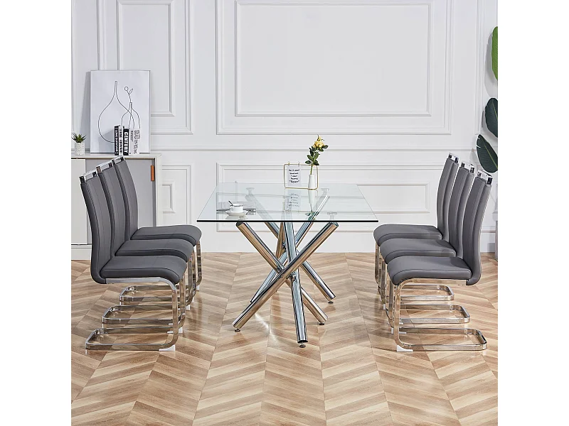 Lot de 4 chaises de salle à manger, assise ergonomique, entretien facile, simili cuir PU gris