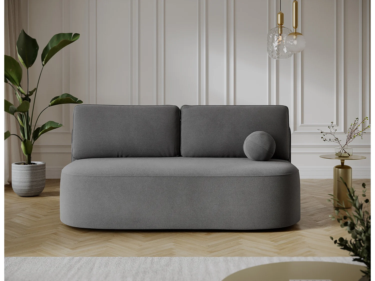 Canapé convertible 2 places KOURA tissu doux avec coffre – 193cm-Gris foncé