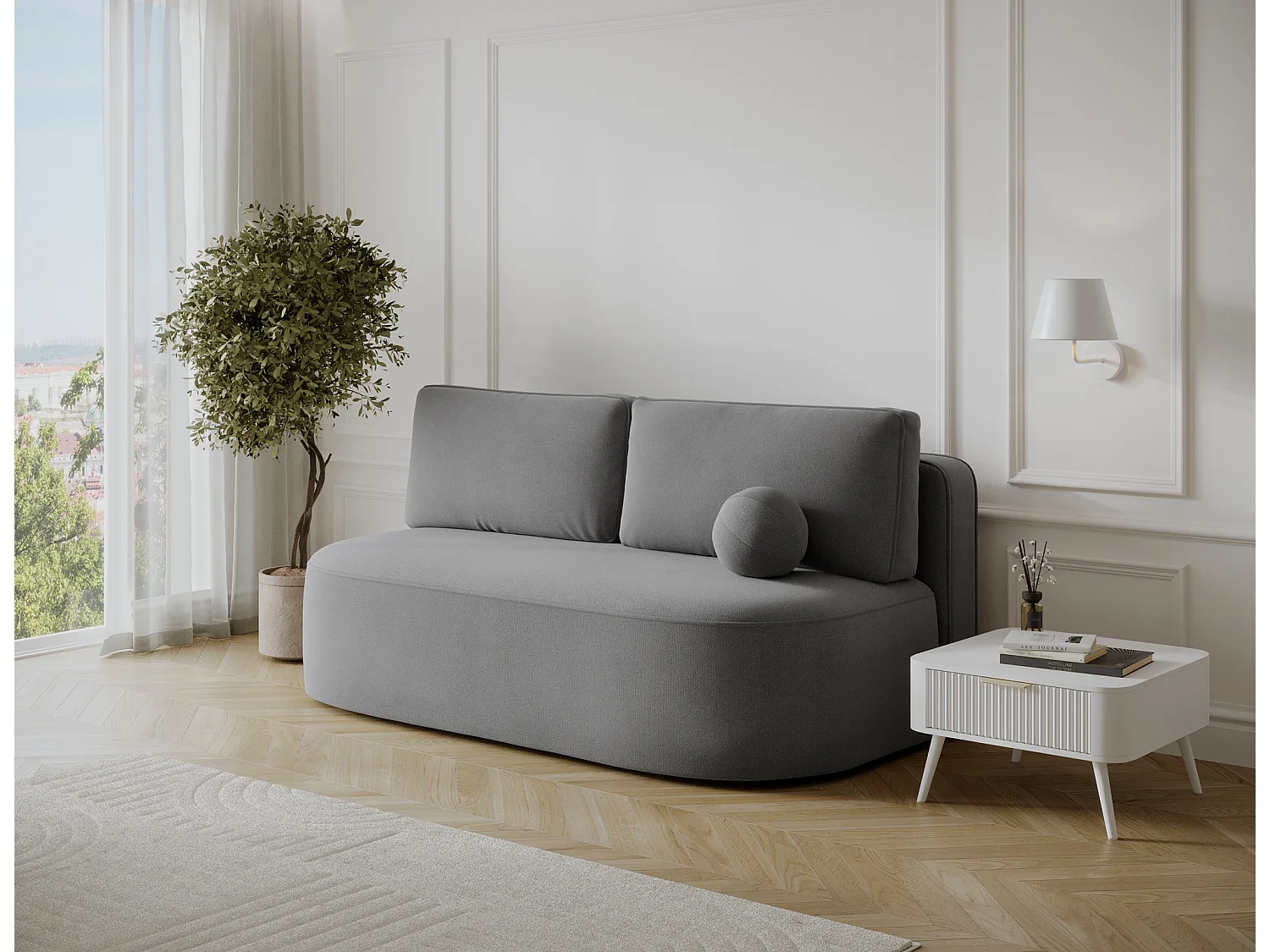 Canapé convertible 2 places KOURA tissu doux avec coffre – 193cm-Gris foncé